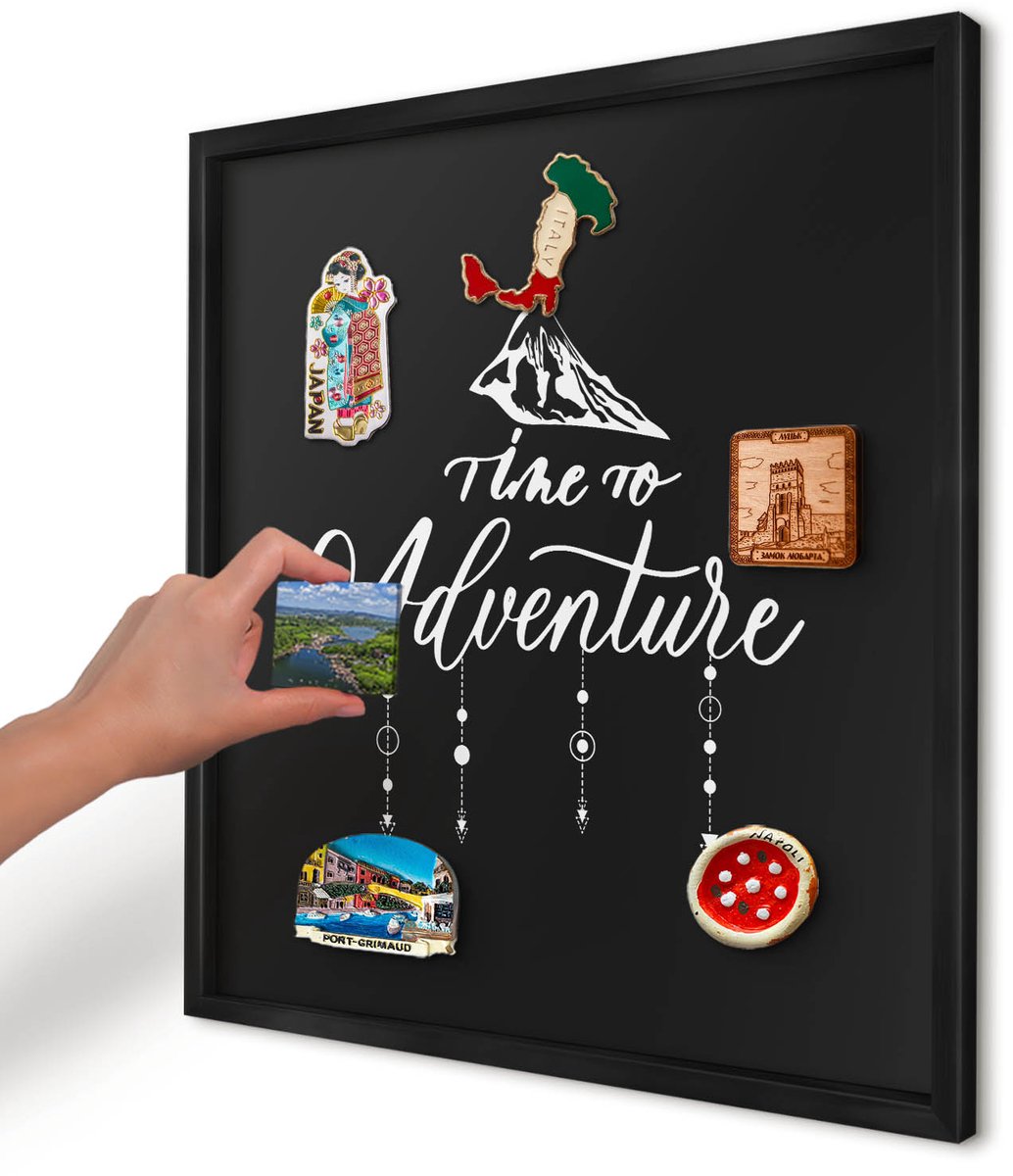 Artprintcave Zwart Magneetbord mit Zwart Frame - 50x50 cm - Avontuur Wacht. Magnetisch Bord Voor Magneten - Modern Magneet Bord mit Frame - Teksten