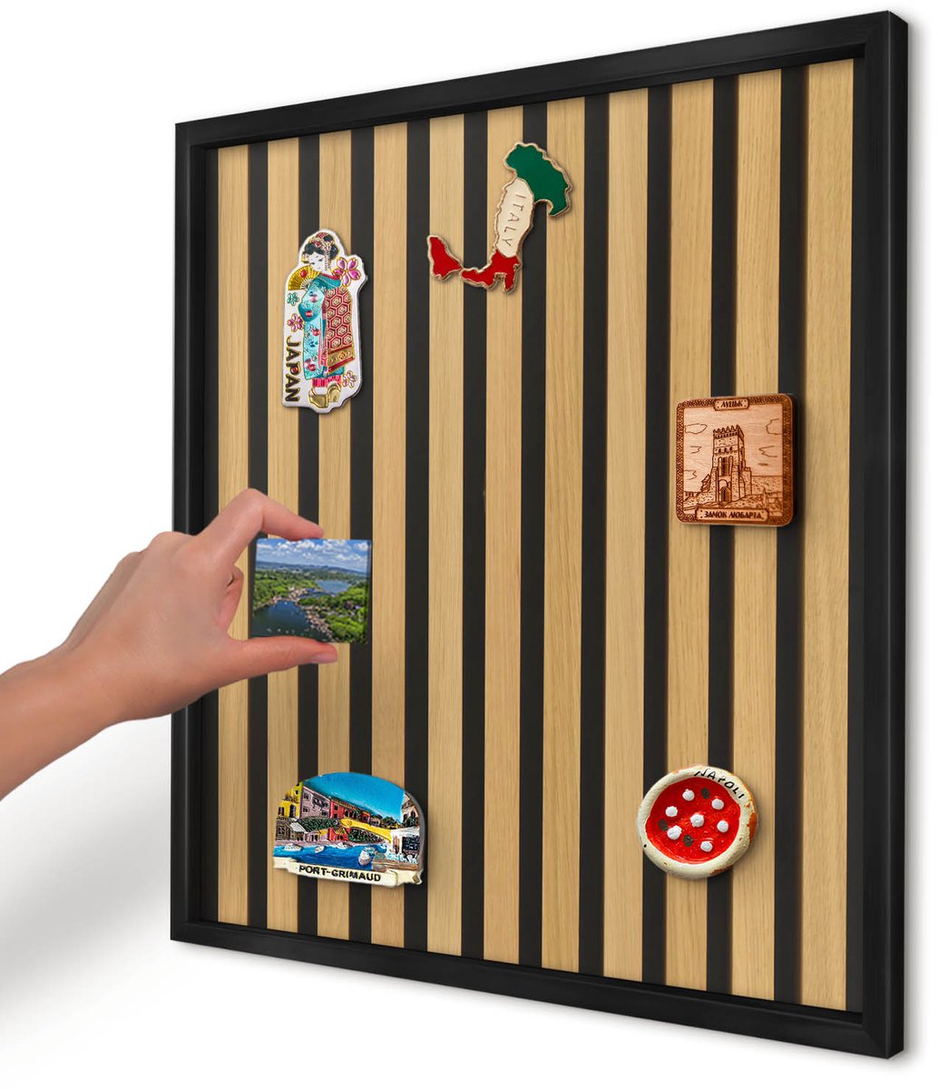 Artprintcave Bruin Magneetbord mit Zwart Frame - 50x50 cm - Houten Ritmes Notitiebord - Minimalist Magneet Bord mit Frame - Texturen