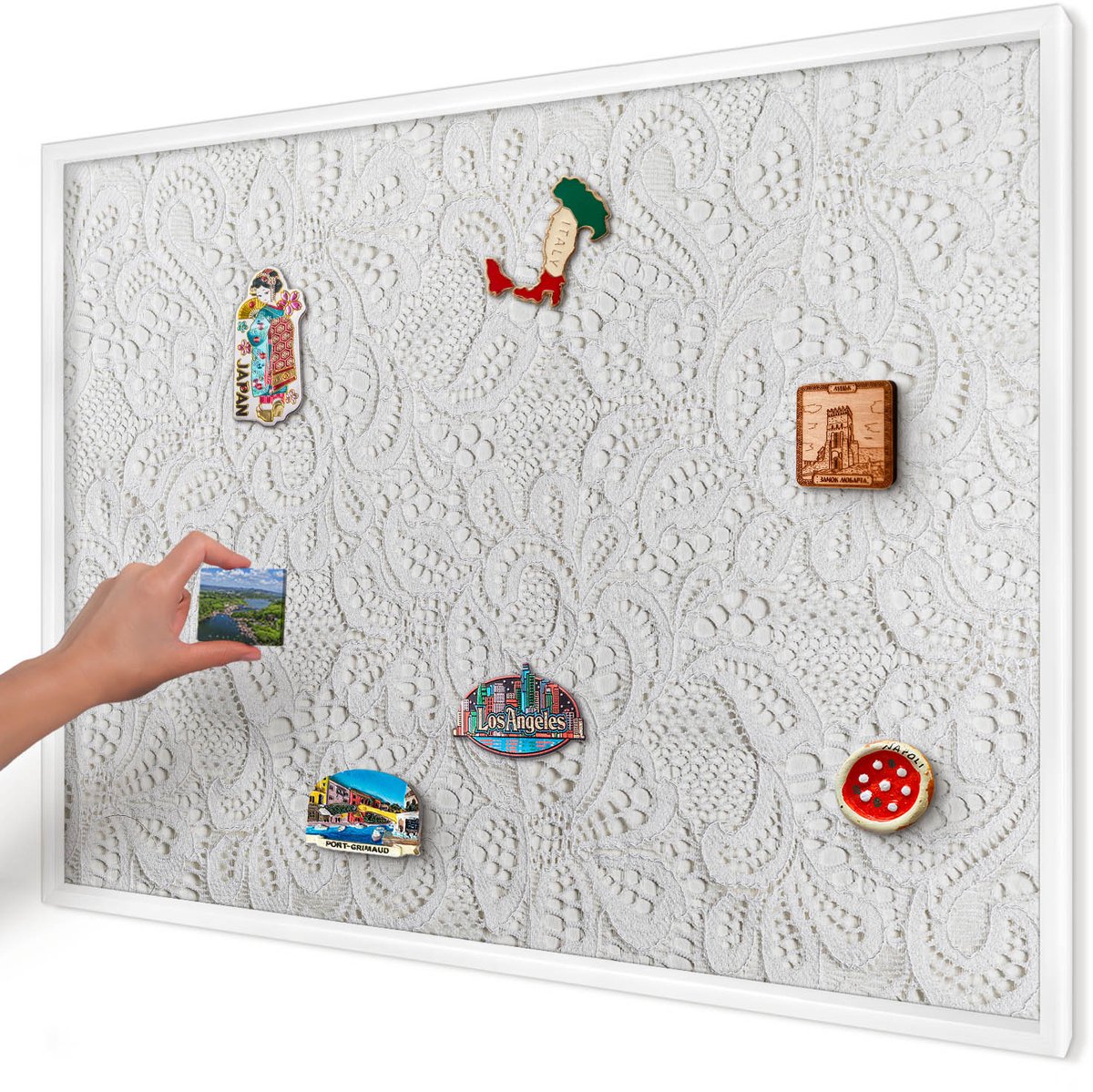 Artprintcave Wit Magneetbord mit Witte Lijst - 100x70 cm - Opengewerkte Elegantie Magnetisch Bord Voor Magneten - Minimalist Magneet Bord mit Frame - Texturen