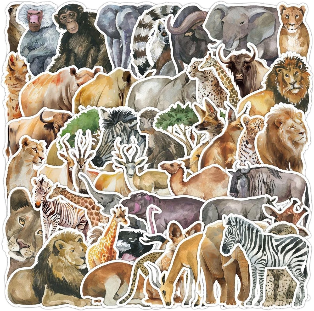 Set van 100 Waterdichte Dierlijke Stickers voor Kinderen, Kleurige Stickers voor Laptop, Koffer, Mobiele Telefoon en Creatieve DIY Projecten