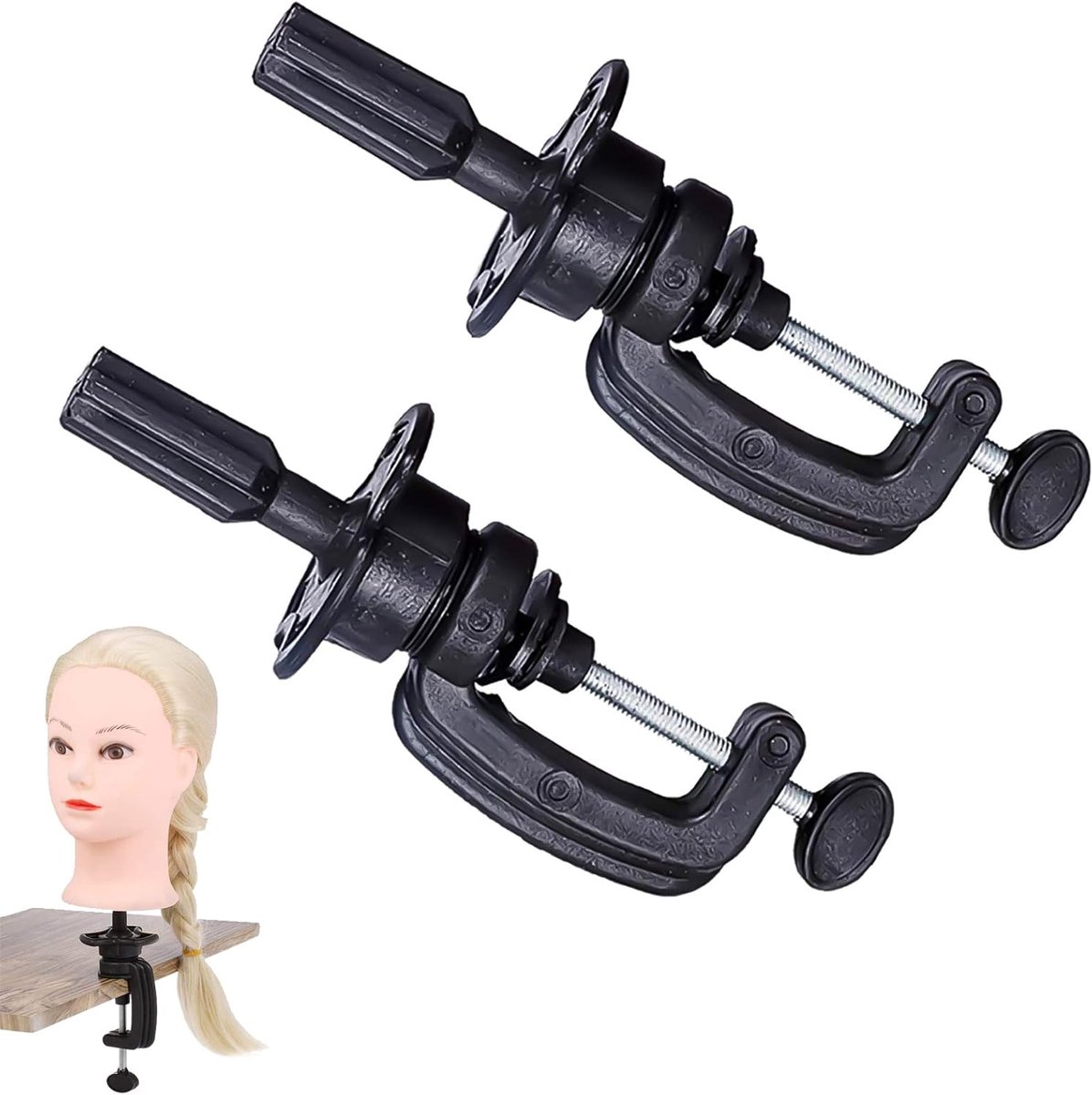 2 stuks oefenhoofdhouders, etalagepop, hoofd, statief, instelbaar, mannequin, trainingshoofd, standaard, kapper, oefenladder voor poppenhoofden, pruikenkoppen, kapperskoppen, piepschuim, zwart