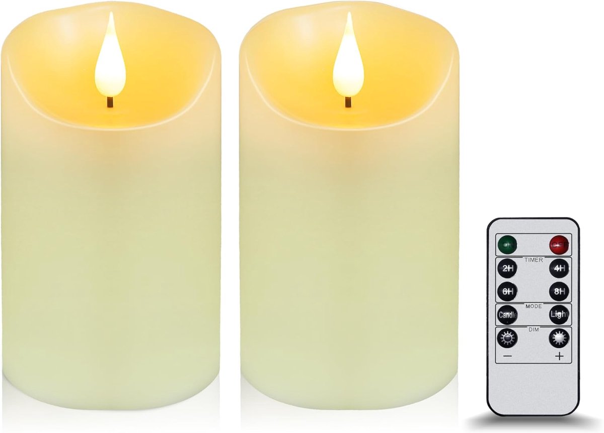 Kaarsen [2 stuks] - Batterij & Realistische Vlamschijn | Afstandsbediening en Timer voor Gezellige Kerstmis & Feesten | Huiselijk Sfeerlicht - 7,5x15 cm