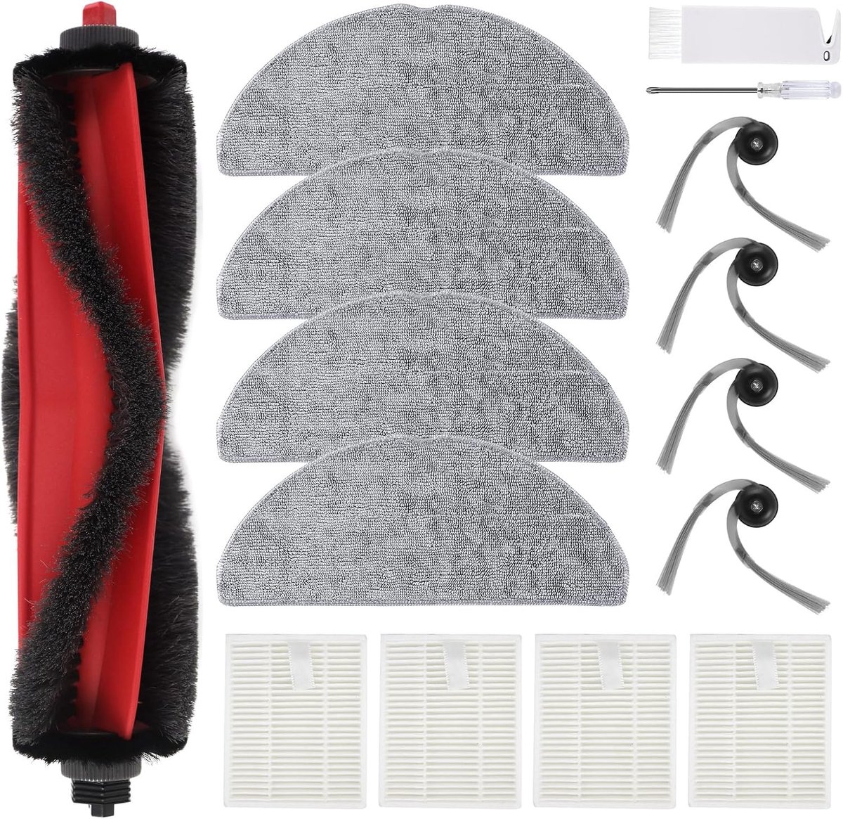 Reserve Accessoires Compatibel met Roborock Q7 M5/M5+, Q7 L5/L5+ Robotstofzuiger, 1 Hoofdborstel, 4 Filters, 4 Zijborstels, 4 Dweildoeken
