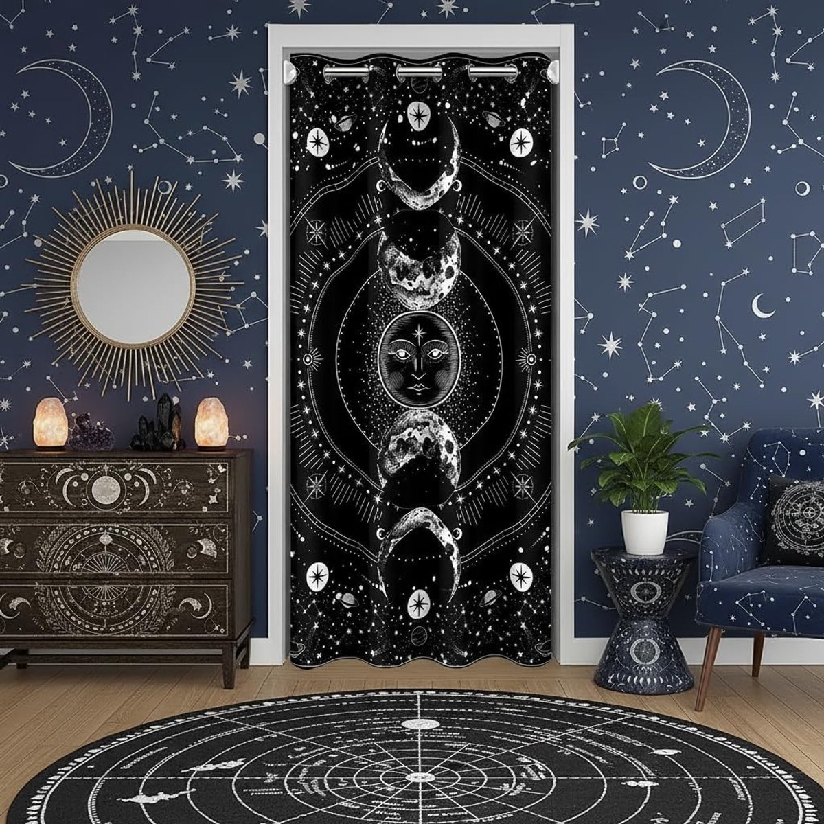 Omgoods - Boho Stijl Deurgordijn 106x203cm - Zon en Maan Motief