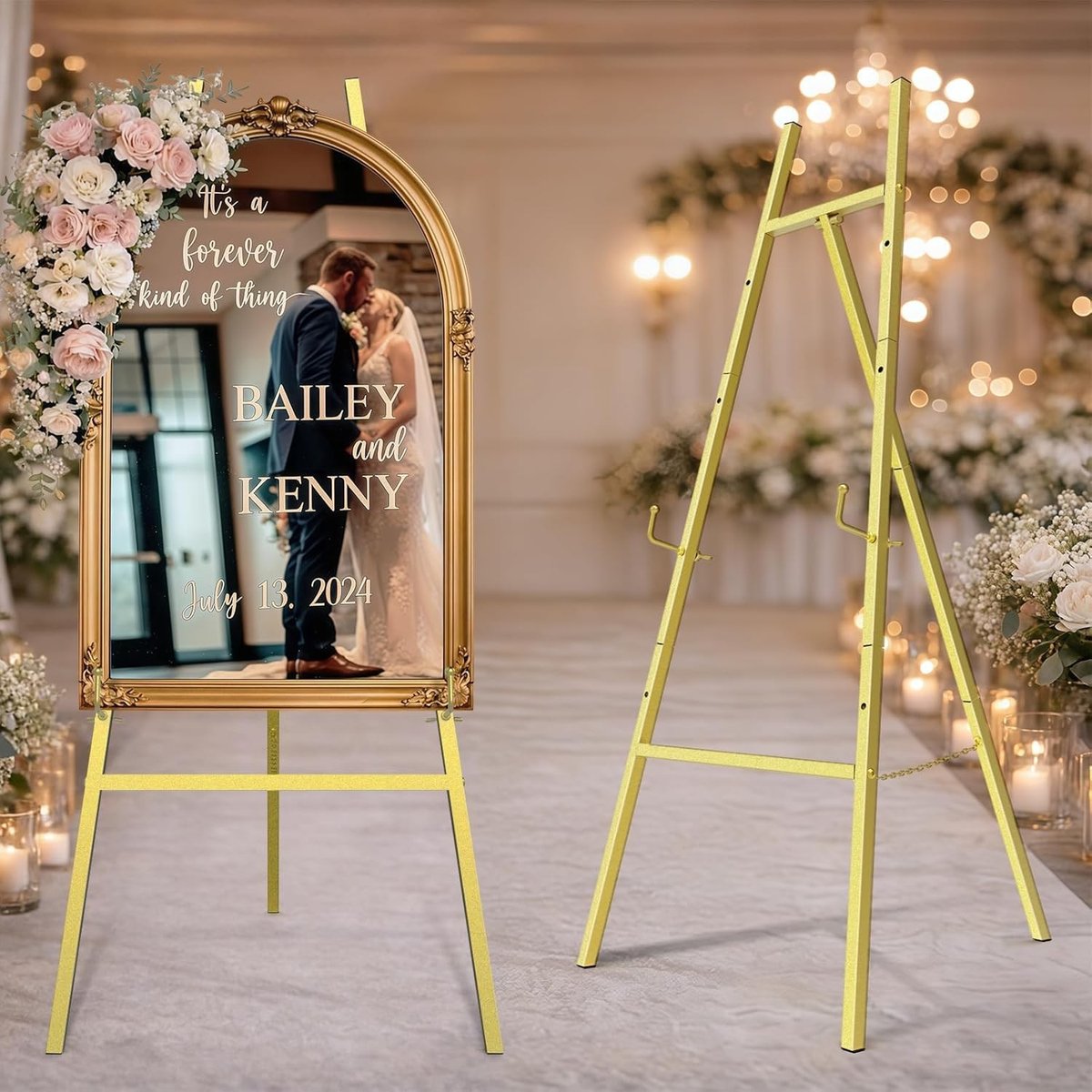 Omgoods - Gouden Easel Stand voor Borden - Verstelbare Metaal Presentatie Stand voor Kunst en Bruiloften