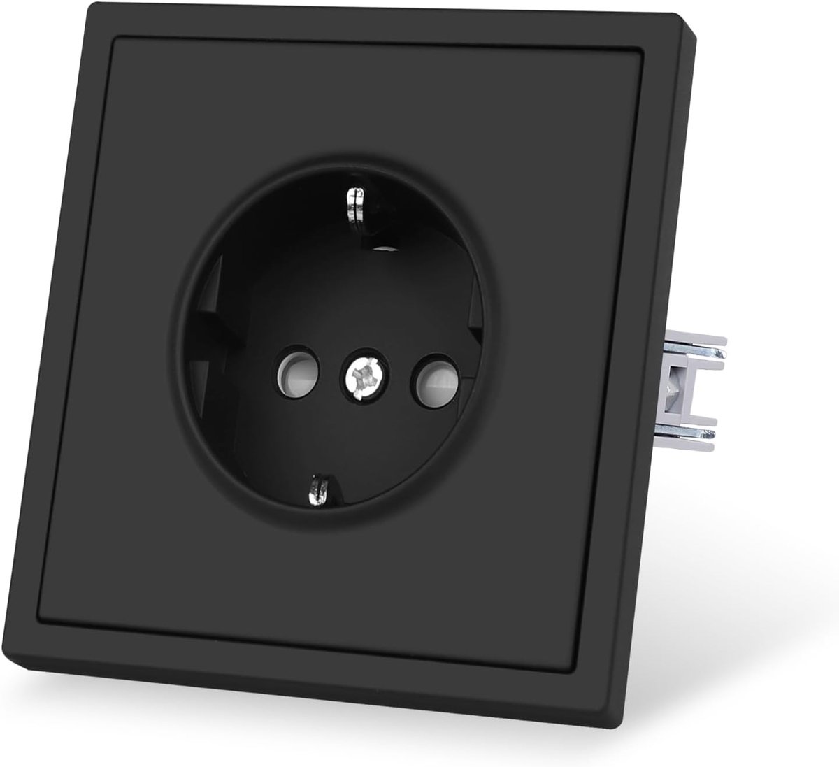 Matt contactdoos met spanklemmen, eenvoudig Schuko-stopcontact, inbouw, 1-voudig geaard stopcontact, kunststof platen met huidgevoel, 80 x 80 mm, zwart