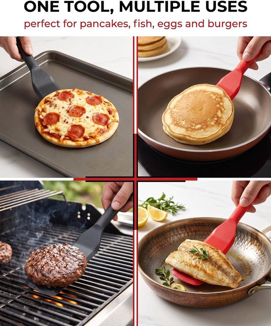 2 stuks Silicone spatel Set, Hittebestendige BPA-vrije keukenspatel voor pannenkoeken Eier Fish Pizza, Flexibele antistraf pannenwender uit siliconen, Niet krabbende grillspatel und Kochspatel — afbeelding 3
