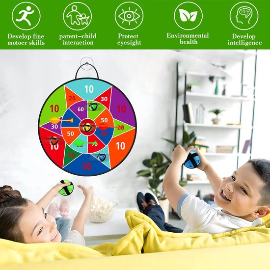 SnelShoppen - Amzeeniu Dartbord voor Kinderen 66 cm, Dubbelzijdig met 12 Kleverige Ballen, 6 Darts, 1 Pistool en 2 Haken, Veilig Sportspeelgoed voor M van Snelshoppen — afbeelding 4