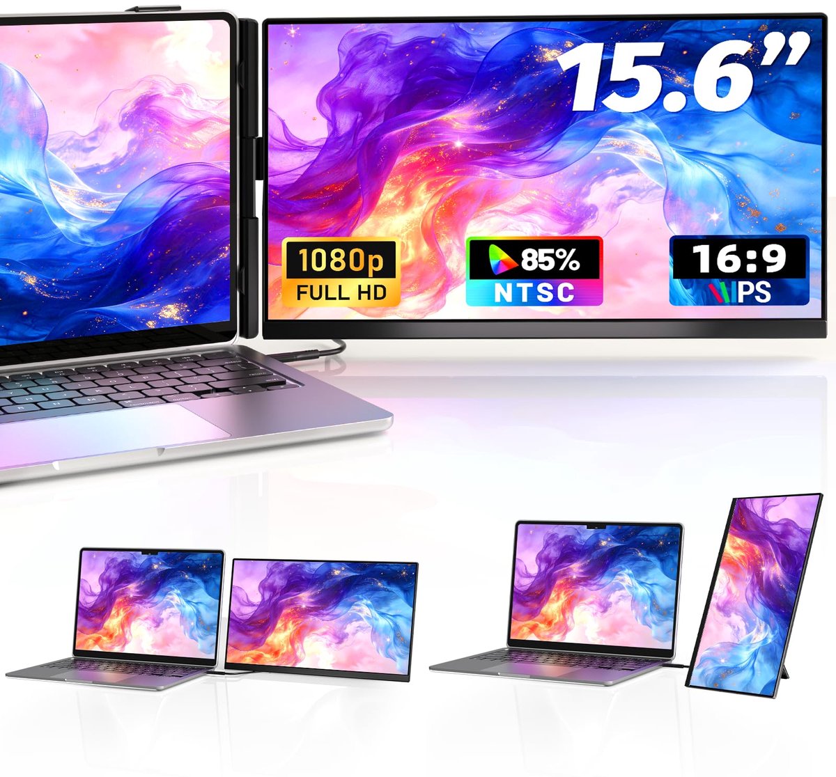 SnelShoppen - Laptop schermverlenging 15,6" FHD 1080P IPS Afneembare schermmonitor voor laptops 13,3-17" - Compatibel met Windows, Mac, Chrome - Ideaa