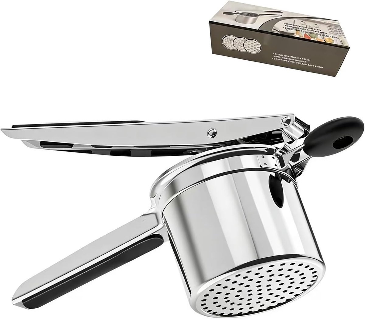Schaaf met 4 verwisselbare zeefen, roestvrij staal, afneembare en duurzame, professionele siliconen handgreep, spätzleschraper voor aardappelpuree, fruitsappen, groentepuree