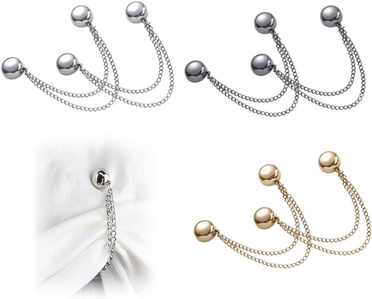 6 stuks magnetische spelden voor kleding met ketting, magneetclips, multifunctioneel, sterke hals, magnetische knopen voor broeken jeans, brede zoom voor bevestiging