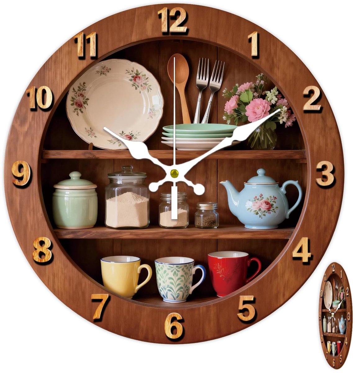 Omgoods - Wandklok met Rustiek Keuken Design - 30 cm Noiseless Ronde Klok