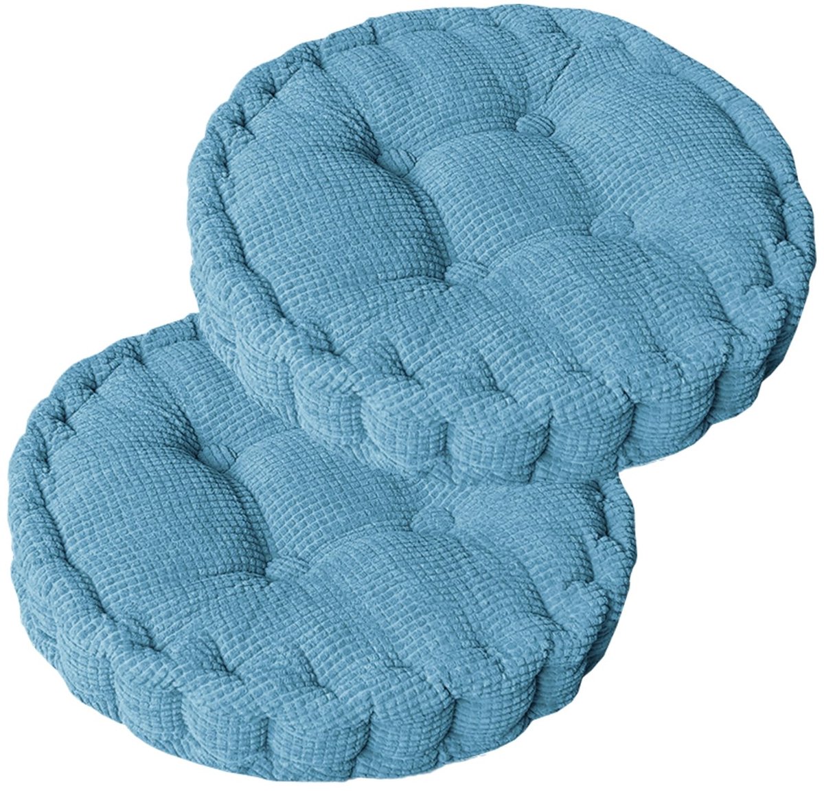 Omgoods - Set van 2 Ronde Zitting Kussens - Dikke Vloerkussens voor Binnen en Buiten (Blauw)