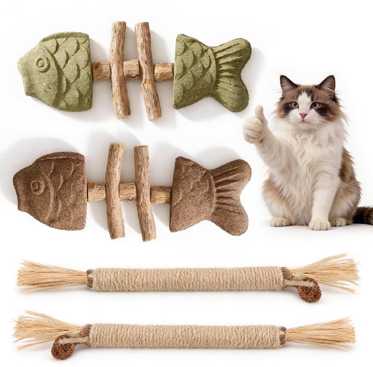 Omgoods - Kattenkruid en Silvervine Kauwsnacks voor Tandgezondheid - Natuurlijke Houten Speelgoed