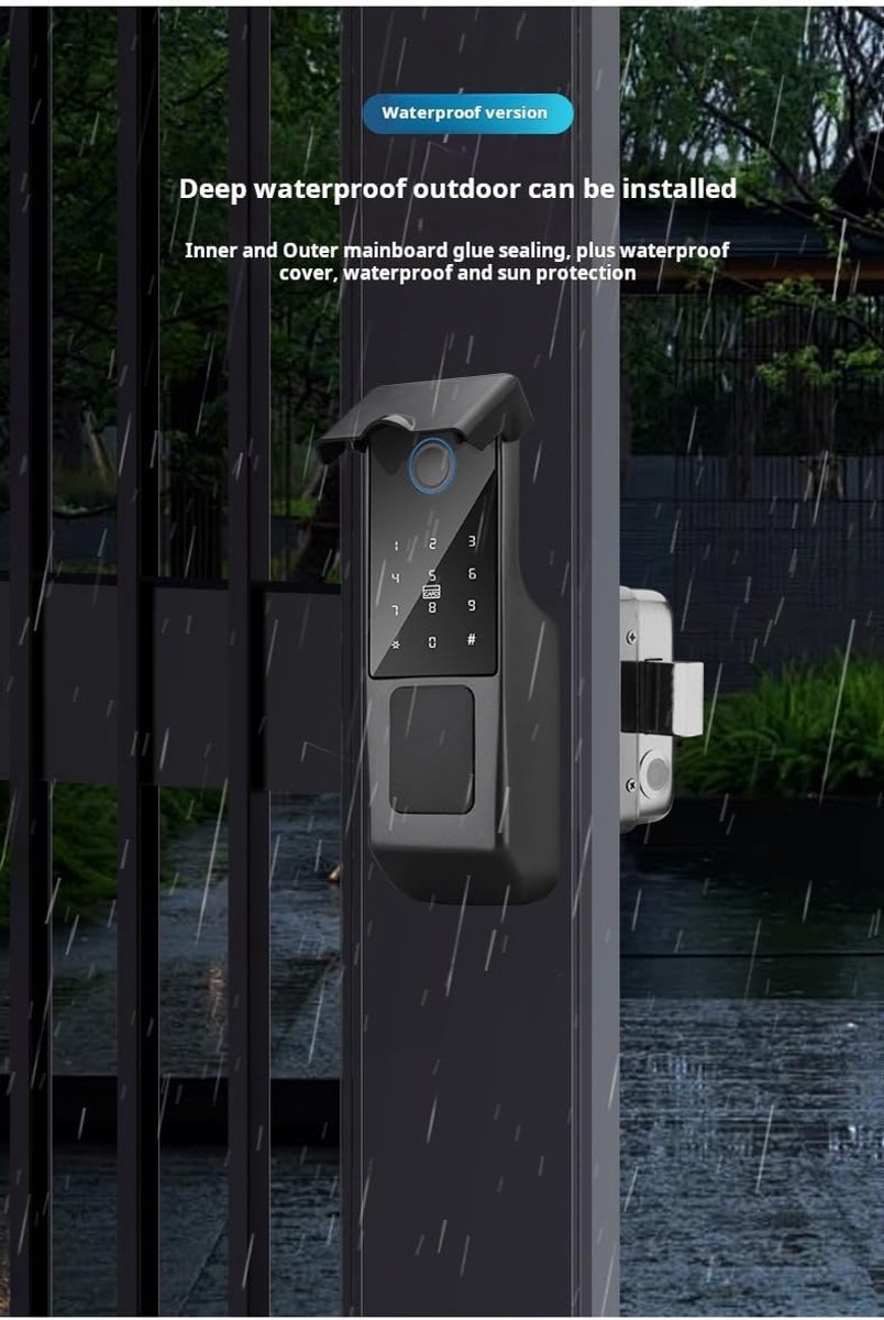 Outdoor Poort Smart Randdeurslot WiFi Vingerafdrukslot Ondersteuning Wachtwoord IC-kaart Sleutel Bedrading Digitale Toegangscontrole voor Tuya