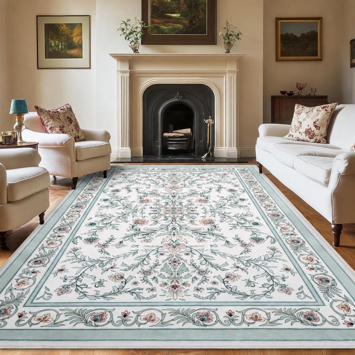 Omgoods - Wasbaar Vloerkleed voor Woonkamer - Bloemenpatroon, Antislip, 121 x 182 cm, Groen