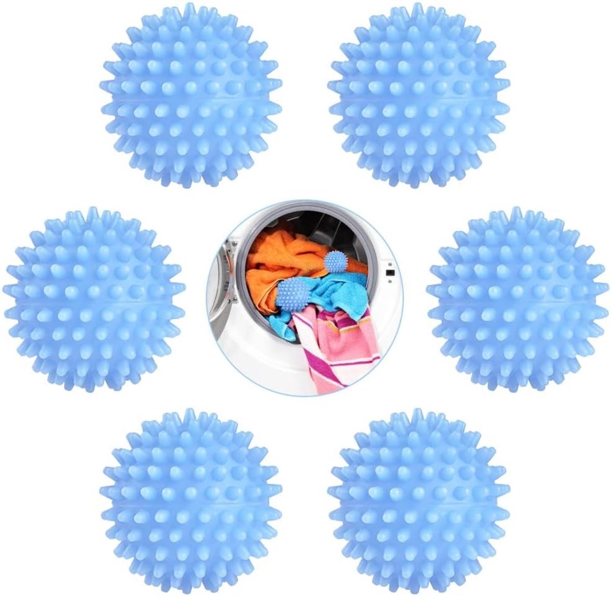 Wasmachine Droger Bal, 6 Pack Wasmachine Wasbal Herbruikbare Wasserij Ballen Drogere Ballen Wasdrogerballen Tijdbesparende Schoonmaakaccessoires Wasdroger Schoon Verzachten Kleding Blauw