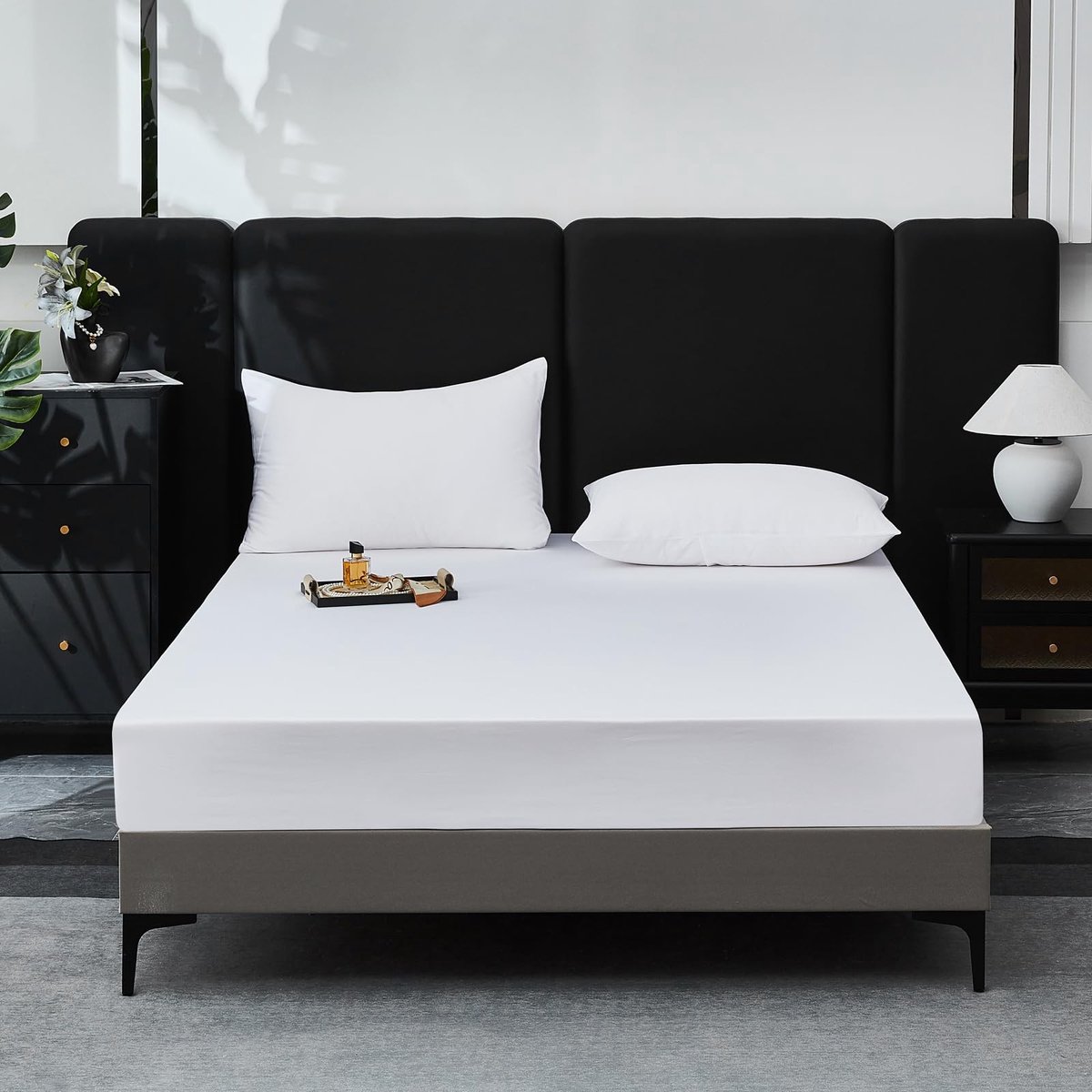 Omgoods - Fitted Sheet 180 x 200 cm - 100% Katoen Satijn Wit voor Matrassen tot 30 cm