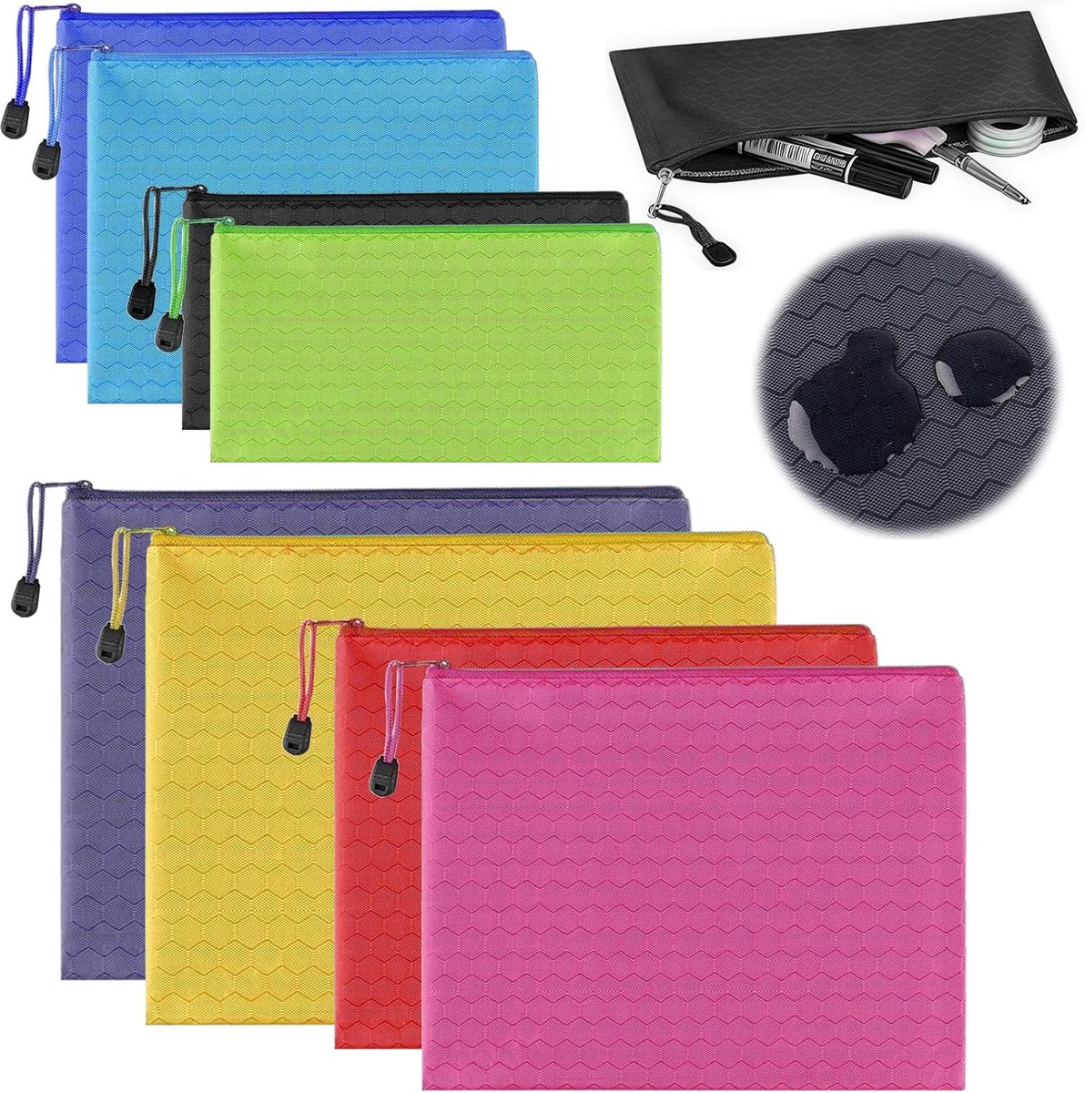 8 stuks aktetassen met ritssluiting opbergzak van netstof A4, B5, A5, A6, waterdicht, voor school, kantoor, cosmetica, bonnetjes, bonnetjes