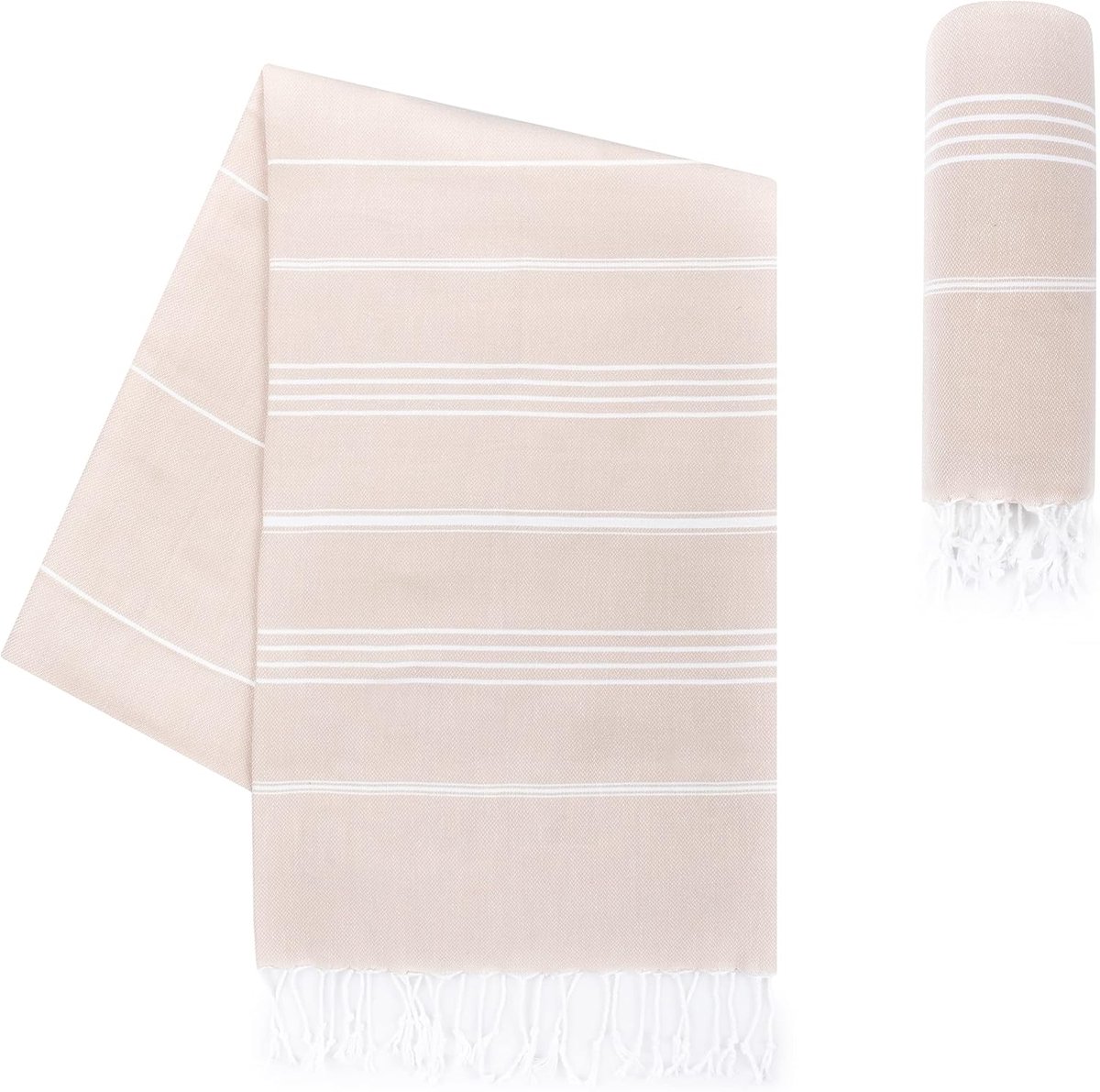 Premium fouta hammam handdoek met handgeknoopte franjes - 100% katoen XXL hamamdoek 100x200 cm - OEKO-TEX 100 pestemal strandlaken - saunahanddoek & strandlaken (Beige)
