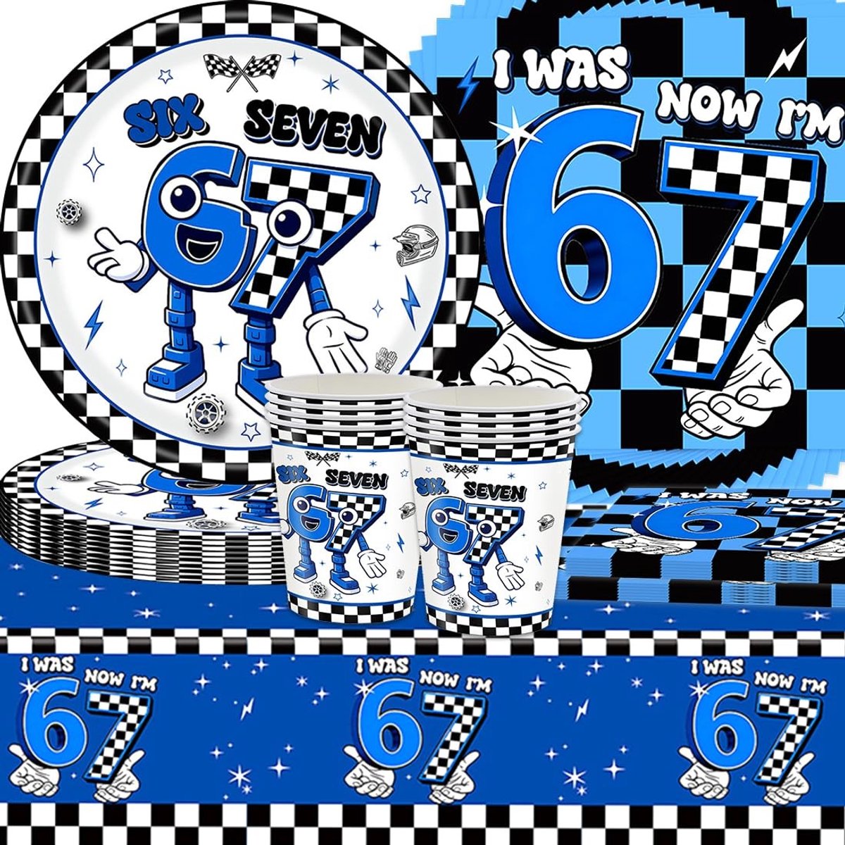 Omgoods - 61 Stuks Feestservies - Thema Verjaardag, Inclusief Borden, Servetten en Tafellaken