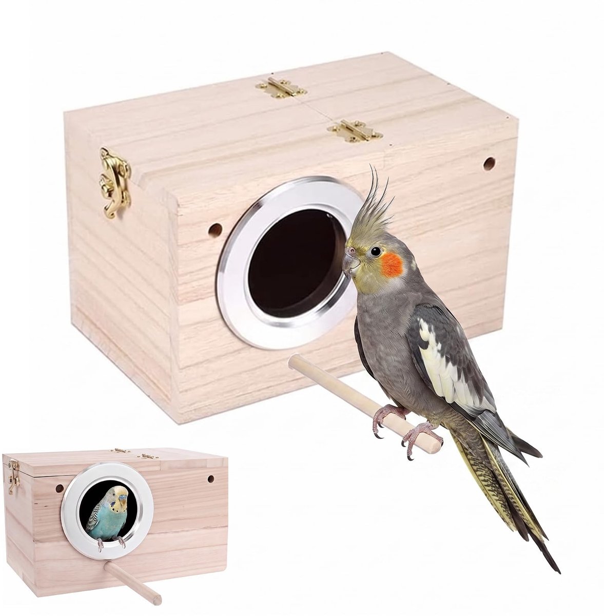 Omgoods - Massief Houten Nestkast voor Parkieten met Anti-Bijt Ring
