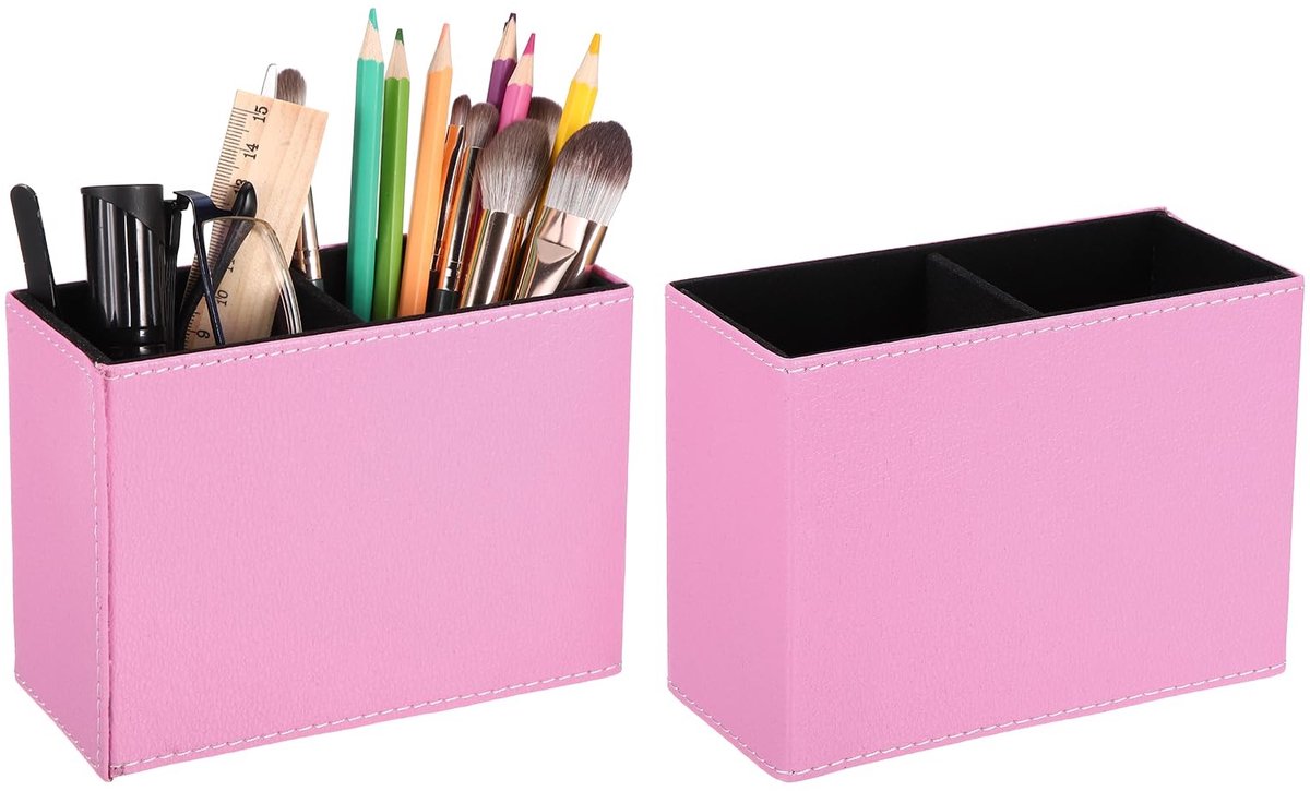 Omgoods - Lederen Pennenhouder voor Bureau - Organizer voor Pennen en Make-upborstels, 2 Stuks