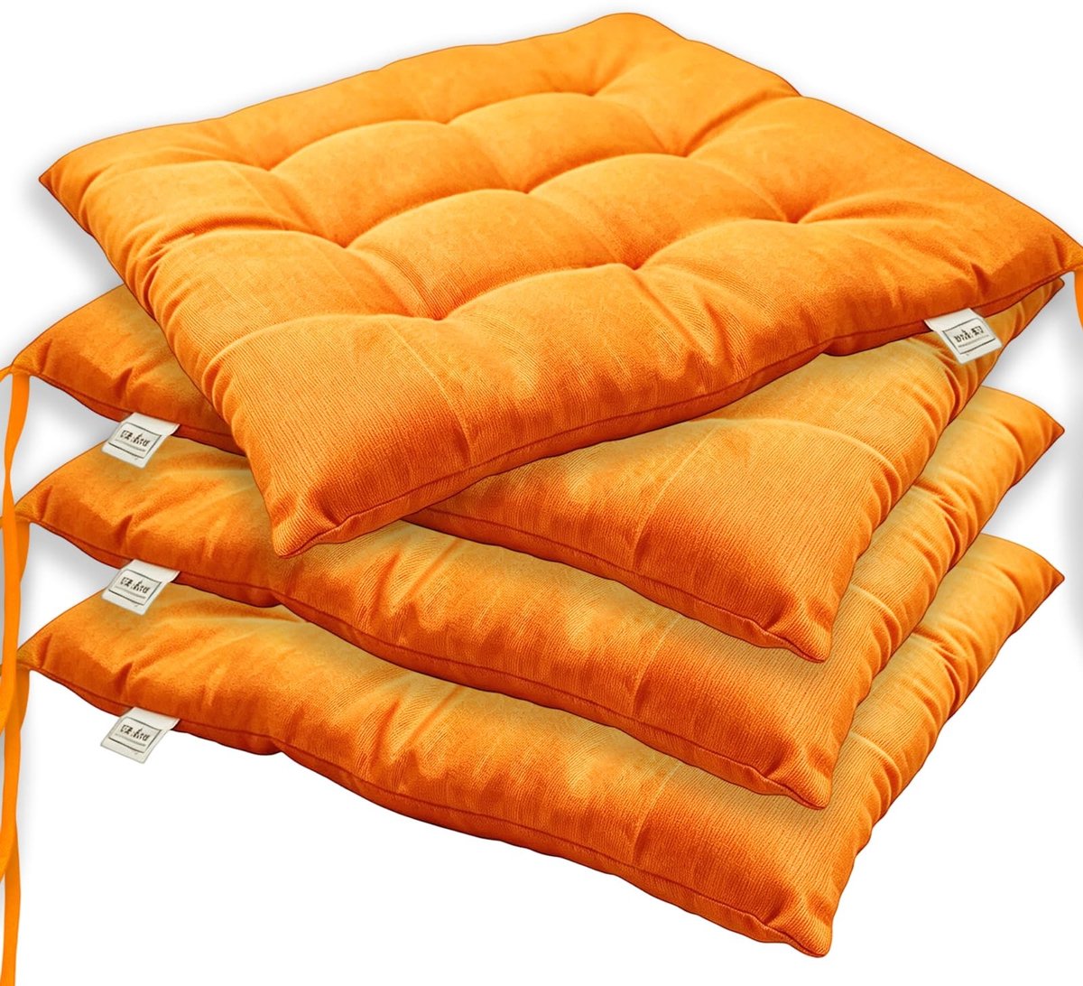Omgoods - Set van 4 Wasbare Stoelkussens 40 x 40 cm voor Tuin en Eetkamer (Oranje)