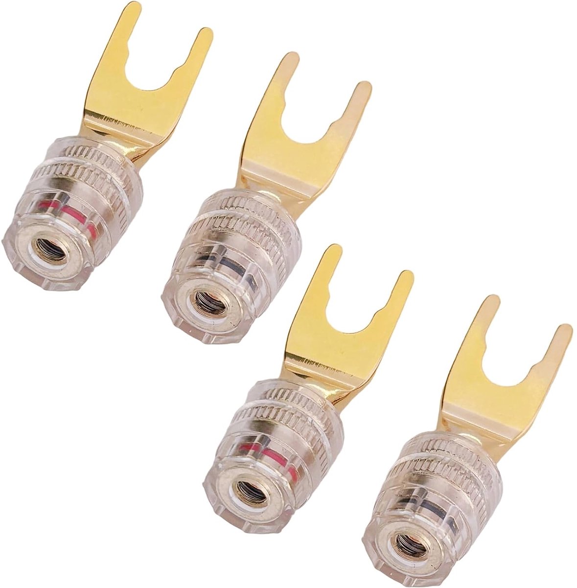 4 stuks luidspreker Y-vorkconnector naar 4 mm bananenstekkeradapter, vergulde spadeconnector voor luidsprekerkabel, hifi-audiosysteem