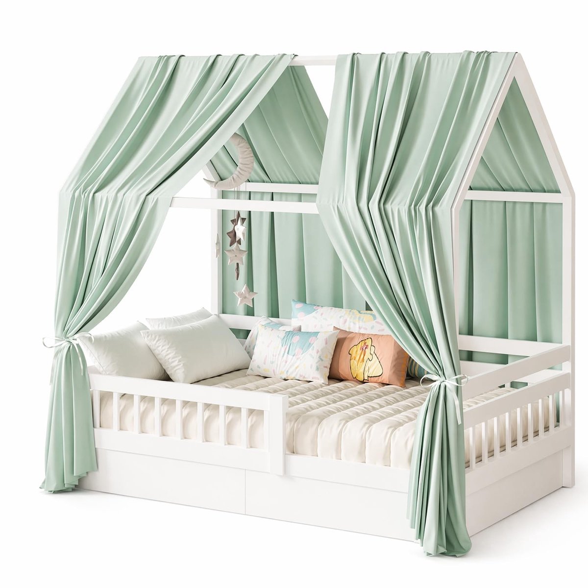 Omgoods - 2 Stuks Mousseline Bedhemel voor Kinderbed - Lichtgroen 350 x 135 cm