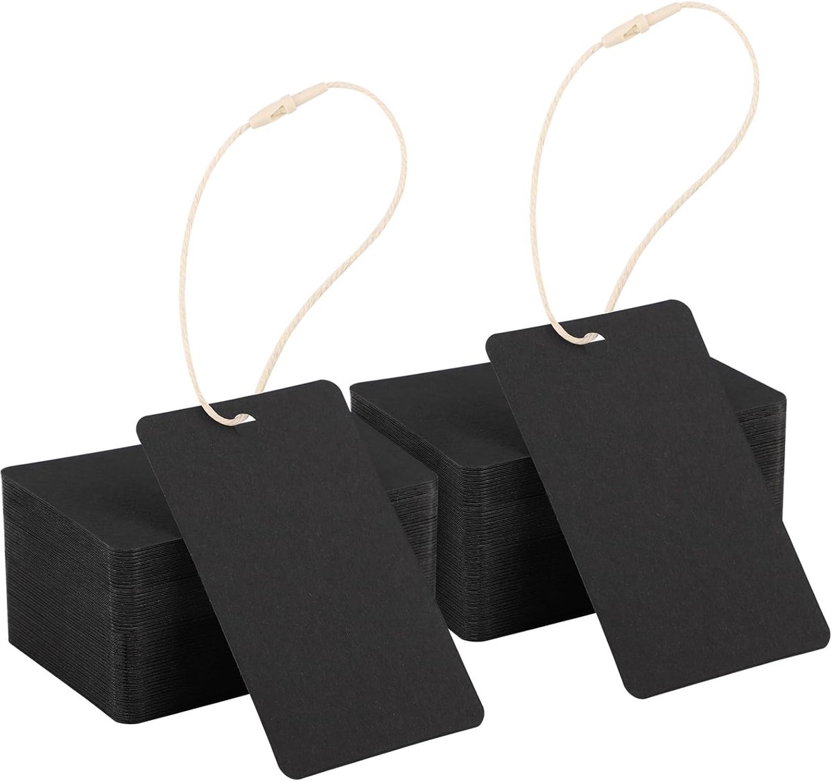 Etiketten Hanglabels Zwart - 400 stuks Cadeaulabels 5x8cm - 300GSM Kraftpapier Hanglabels Cadeau - Rechthoekige Etiketten om te Bedrukken - Gift Tags Zwart Label Hangtags