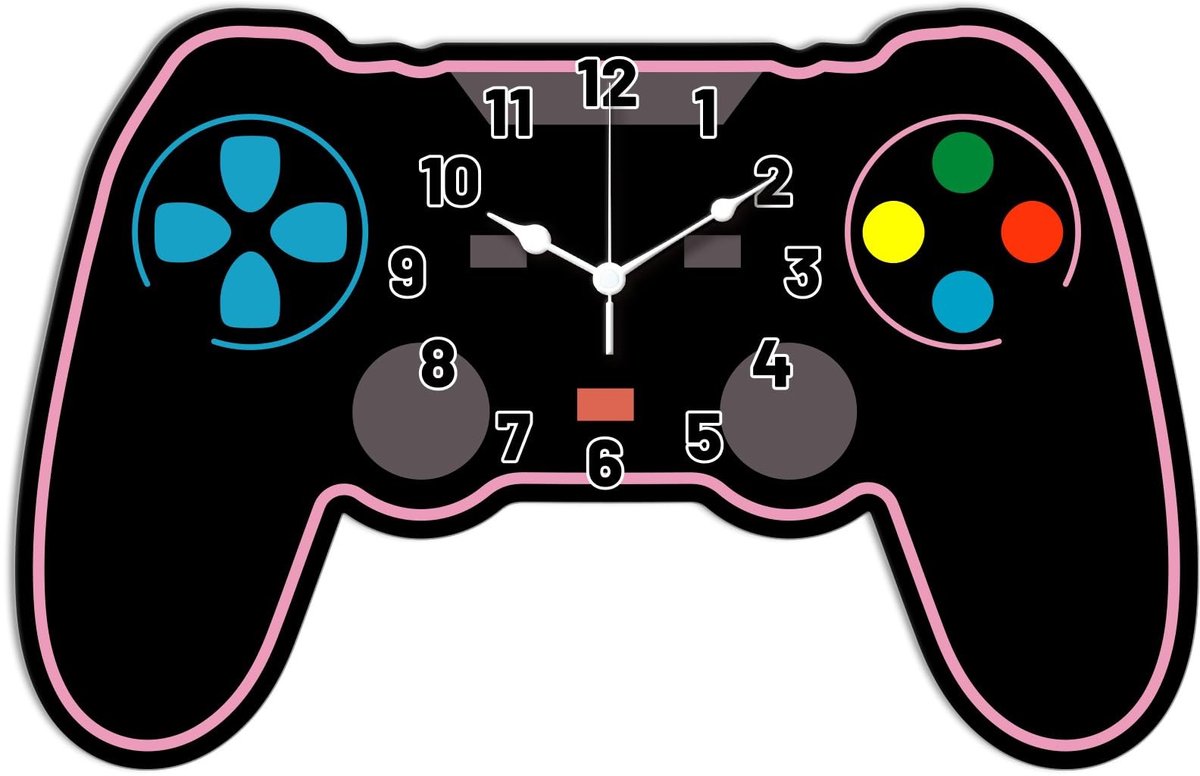 Omgoods - Game Themap Wandklok - Irreguliere Vorm met Game Controller Design - 16x10.5 cm