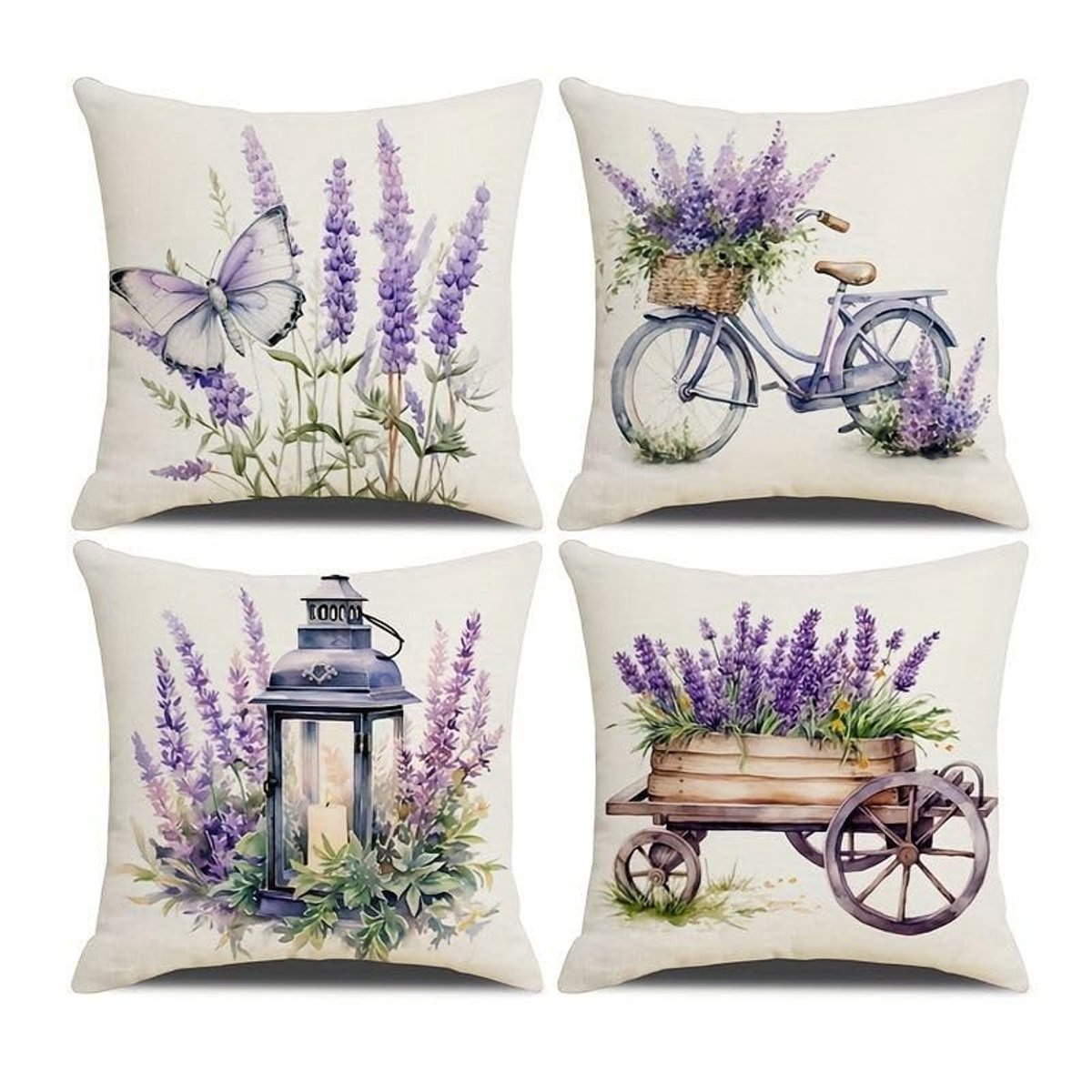 Omgoods - Paarse Lavendel Kussenhoezen Set van 4 - 45 x 45 cm Bloemenprint