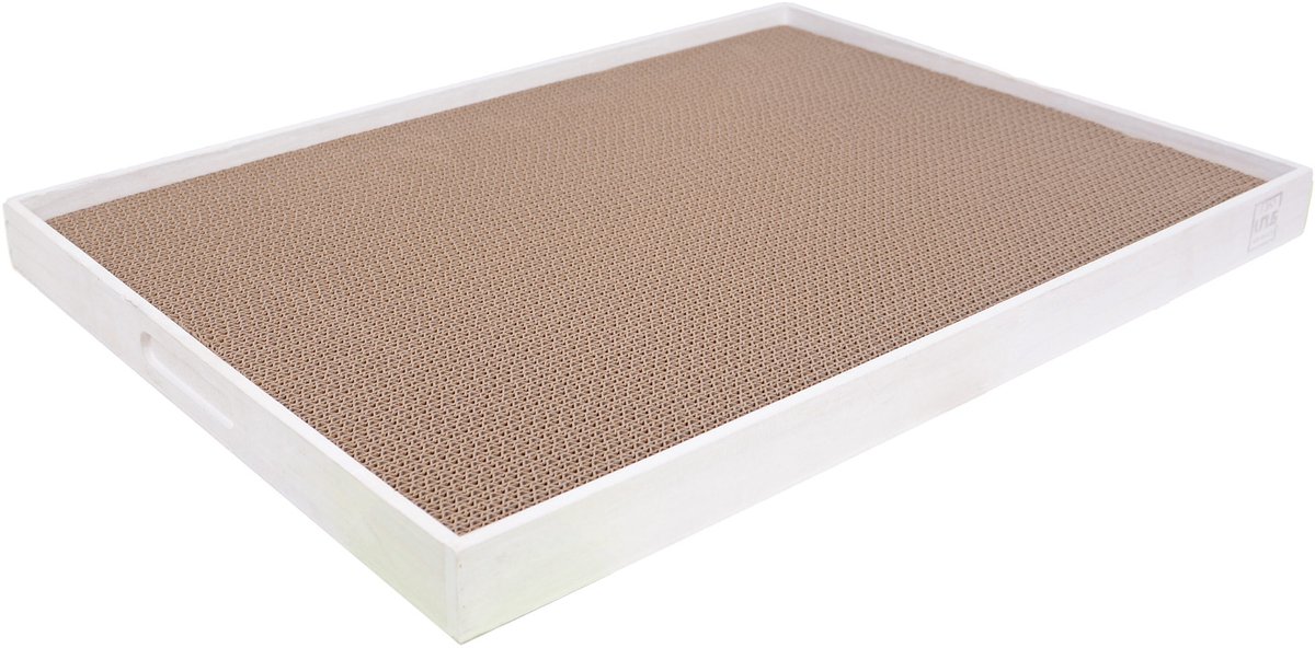 UNUS® Krabplank met houten frame – Krabkarton voor katten wit 60x42cm