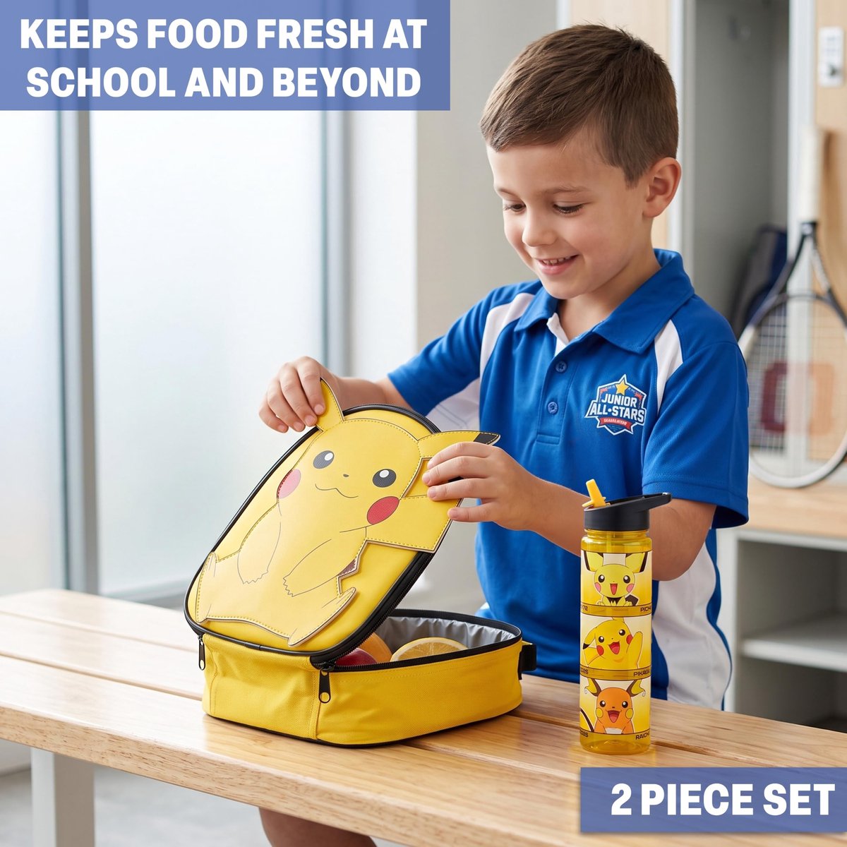 Omgoods - 2-delige Lunchtas en Waterfles Set in Pikachu Ontwerp
