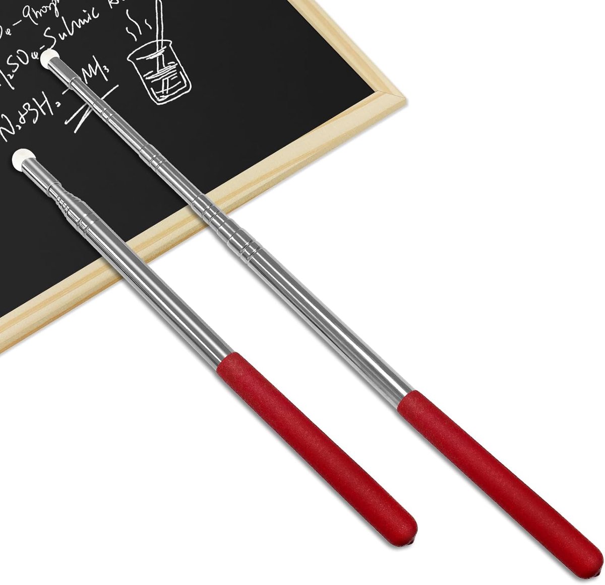 2 stuks aanwijsstokken, uittrekbaar, 120 cm, telescopische leraar, wijzers van roestvrij staal, verlengbare wijsstok voor onderwijs en klaslokaal, voor presentaties en vergaderingen (rood)