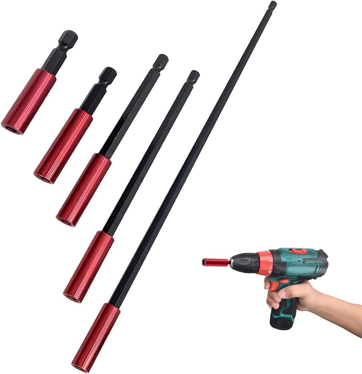 5 stuks magnetische bithouder voor slagschroevendraaier, magnetische boor uitbreidingshouder, 1/4 inch zeskantige schacht schroevendraaier verlengstang 50/60/100/150/300 mm voor slagboor bar