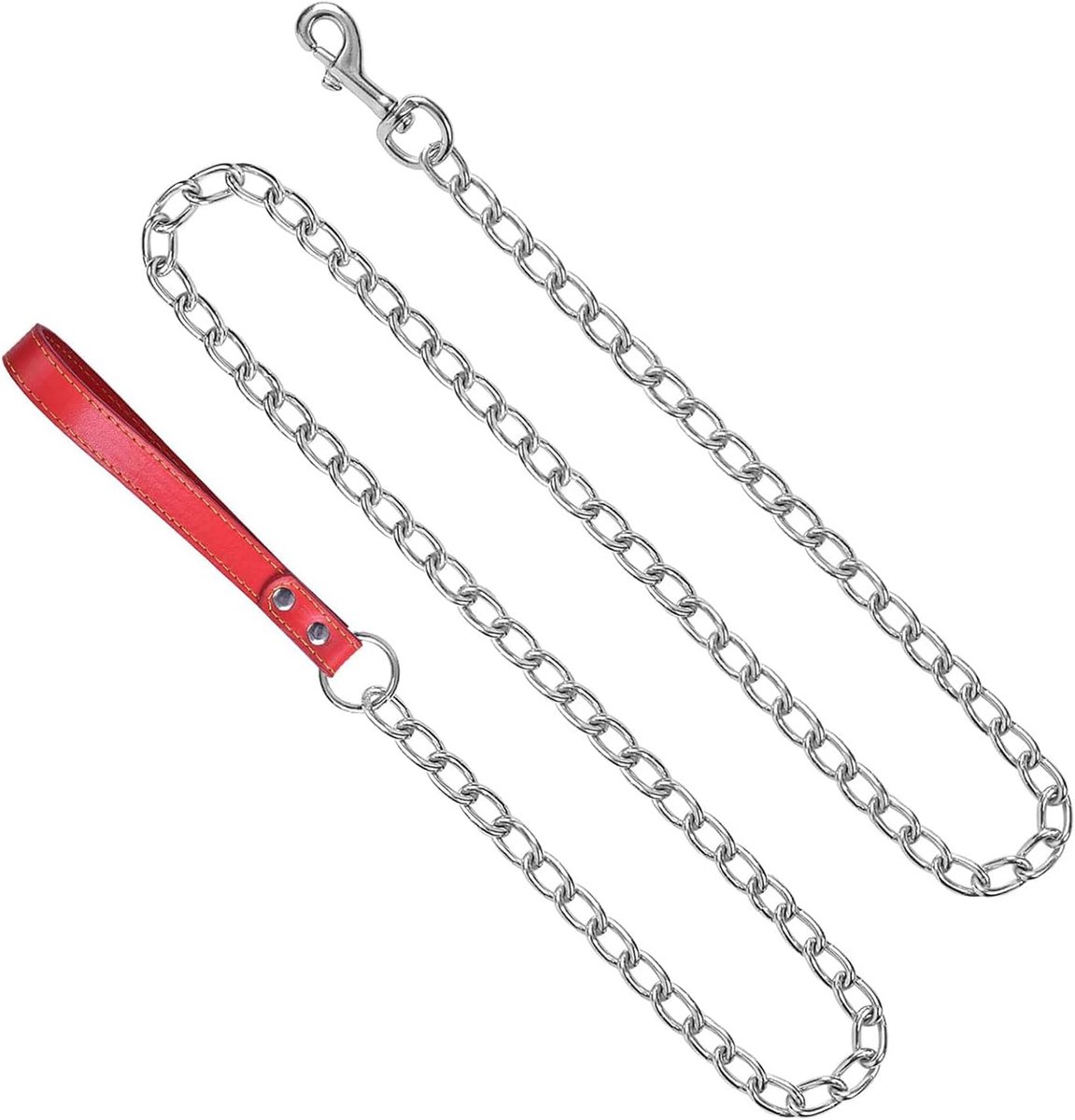 Hondenriem van robuust metaal, 180 cm, met handvat van PU-leer, intrekbare riem, robuust, voor kleine en middelgrote honden, rood