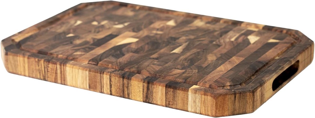 Acacia Snijplank, eindgraan, omkeerbaar slagersblok 43 x 30,5 cm | Met sapgroef en handgrepen, houtsnijplank voor vlees, groenten en kaas, dik 3,5 cm