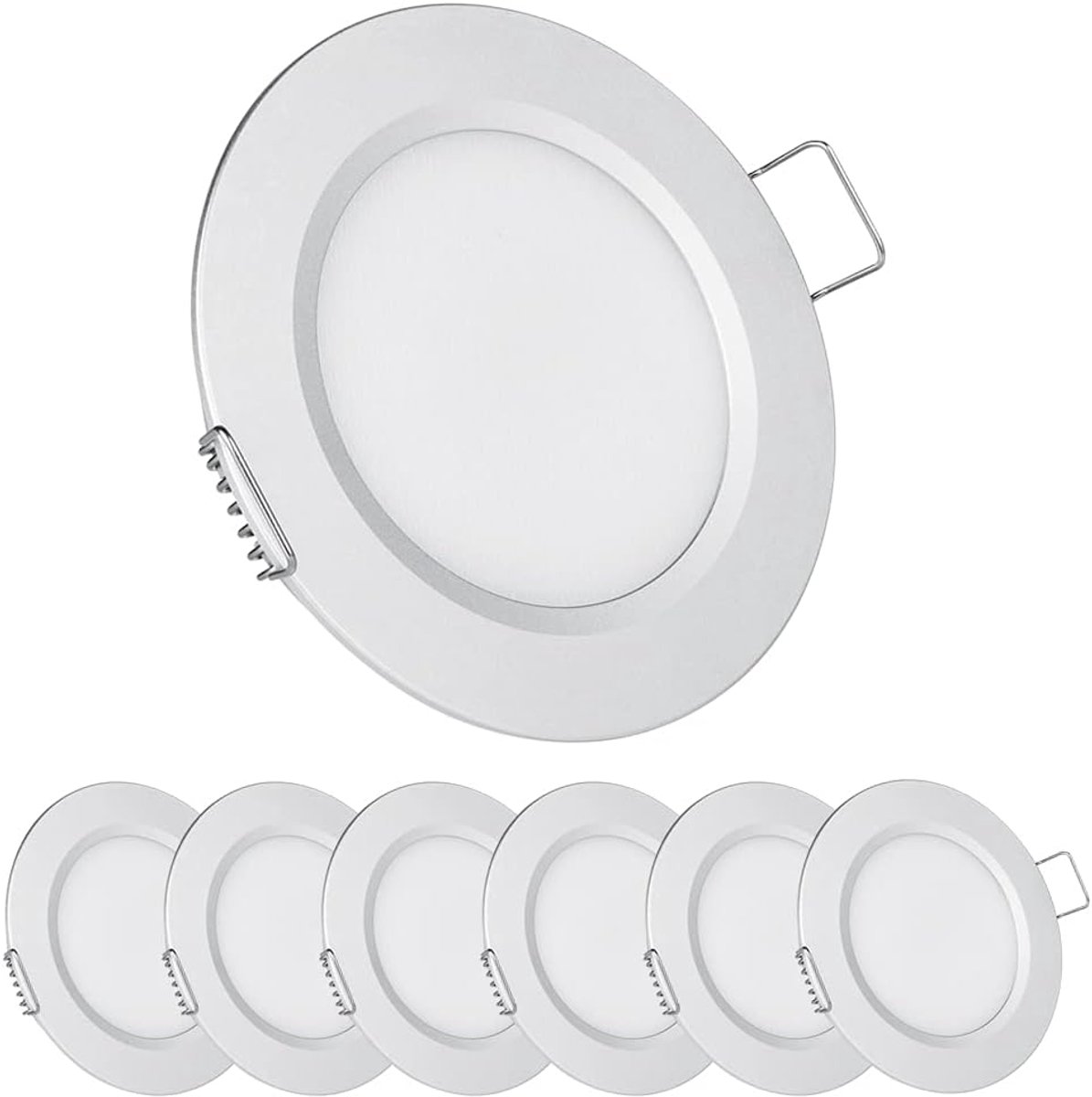 acegoo 6 x DC 12V inbouwlamp plafondlamp LED 2,5W inbouwspot platte spot downlight 5000K voor camper boot caravan keuken badkamer, aluminium, koud wit (zilver)