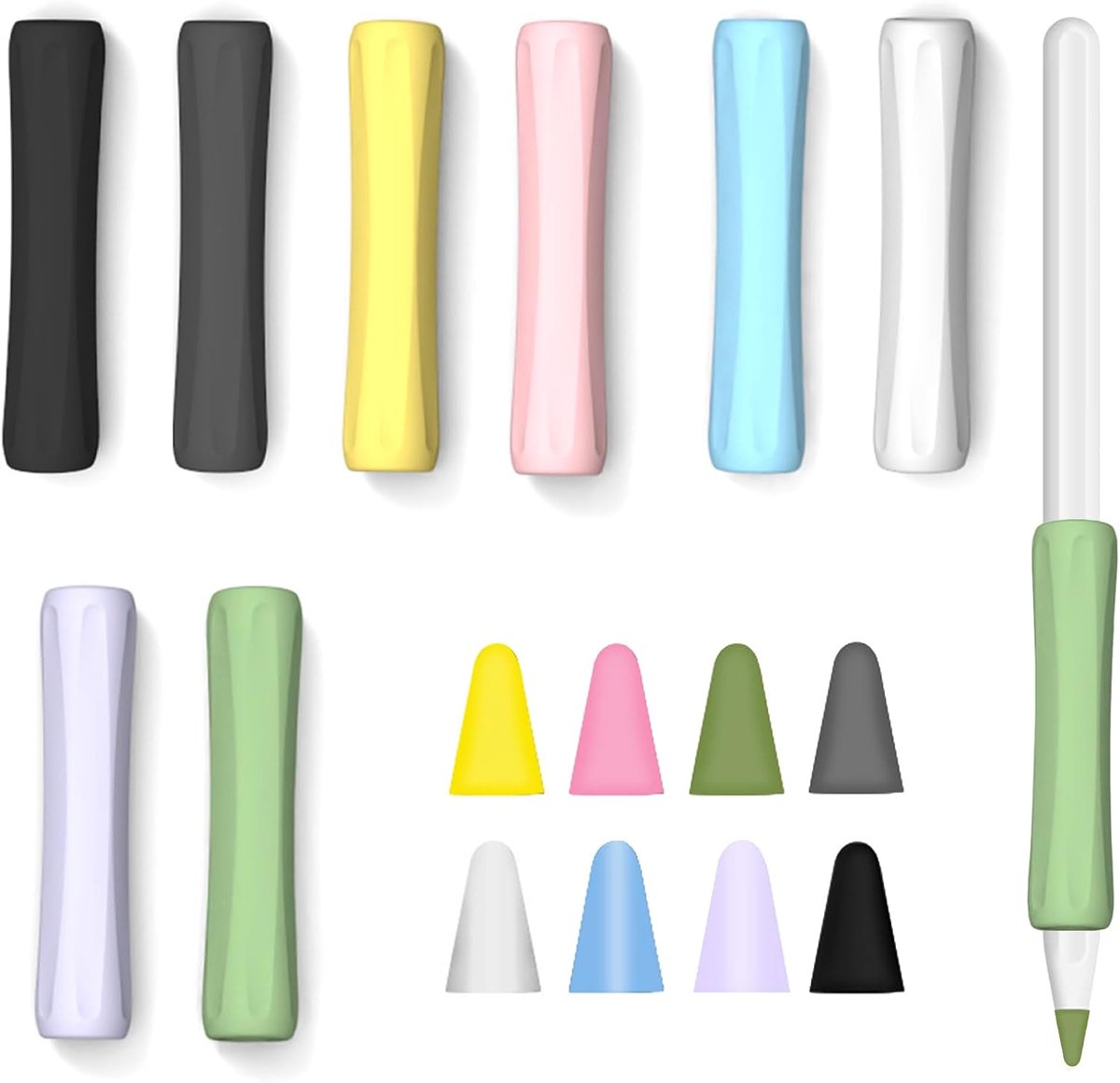 16-delige siliconen gripsset met penpuntbeschermer voor Apple Pencil, comfortabele grip houder voor compatibel Apple Pencil 1e en 2e generatie, ergonomisch ontwerp beschermhoes hoes hoes hoes (8
