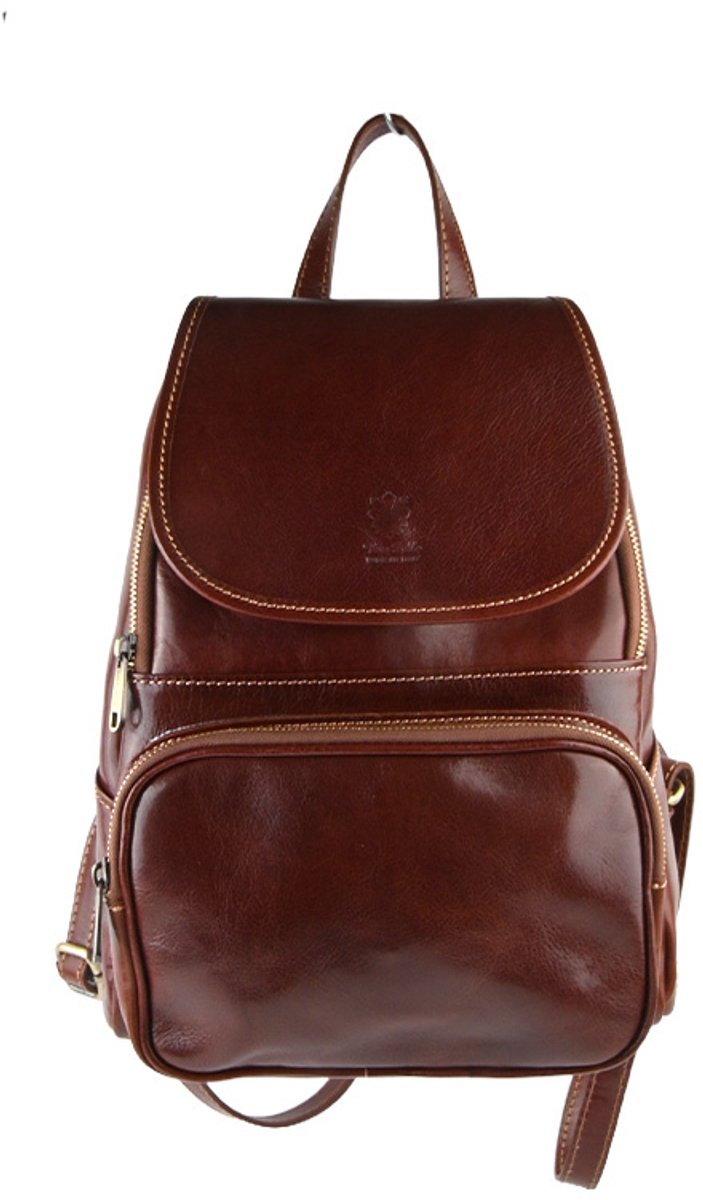 Giuliano lederen rugtas Nova - Dames - Made in Italy - Kastanjebruin