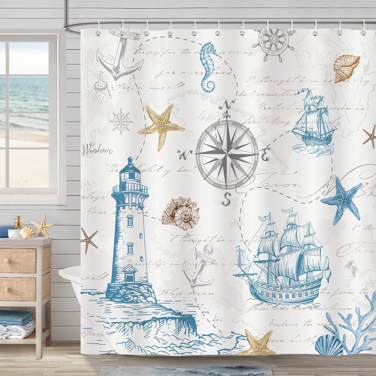 Omgoods - Vintage Nautisch Douchegordijn 180 x 180 cm