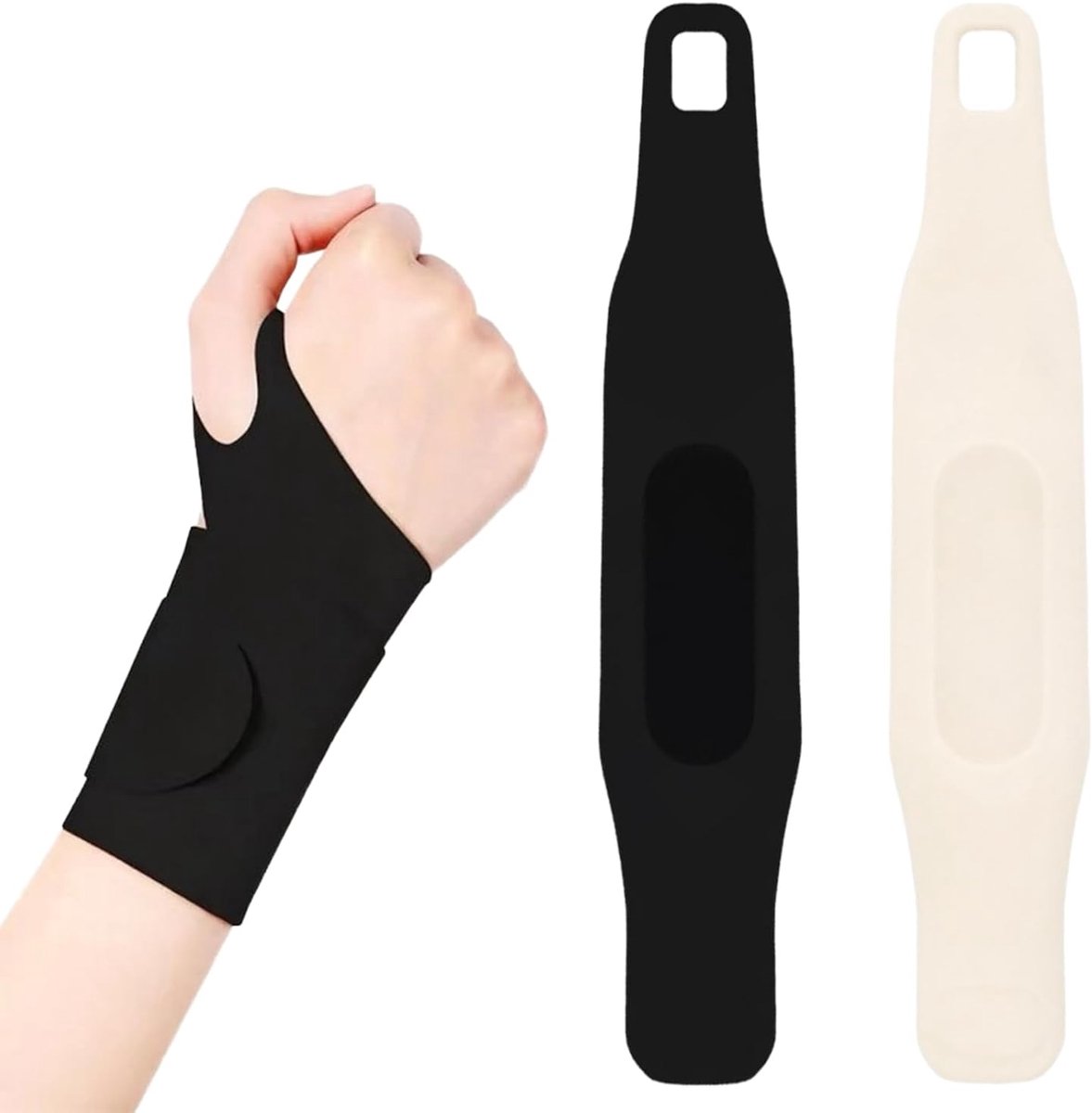 Polsbandage voor peesontsteking, pols en carpaal tunnel, set van 2 (zwart + vlees), elastische en ademende polsbandage voor sportschool, sport en pijnverlichting, verstelbare polsband voor