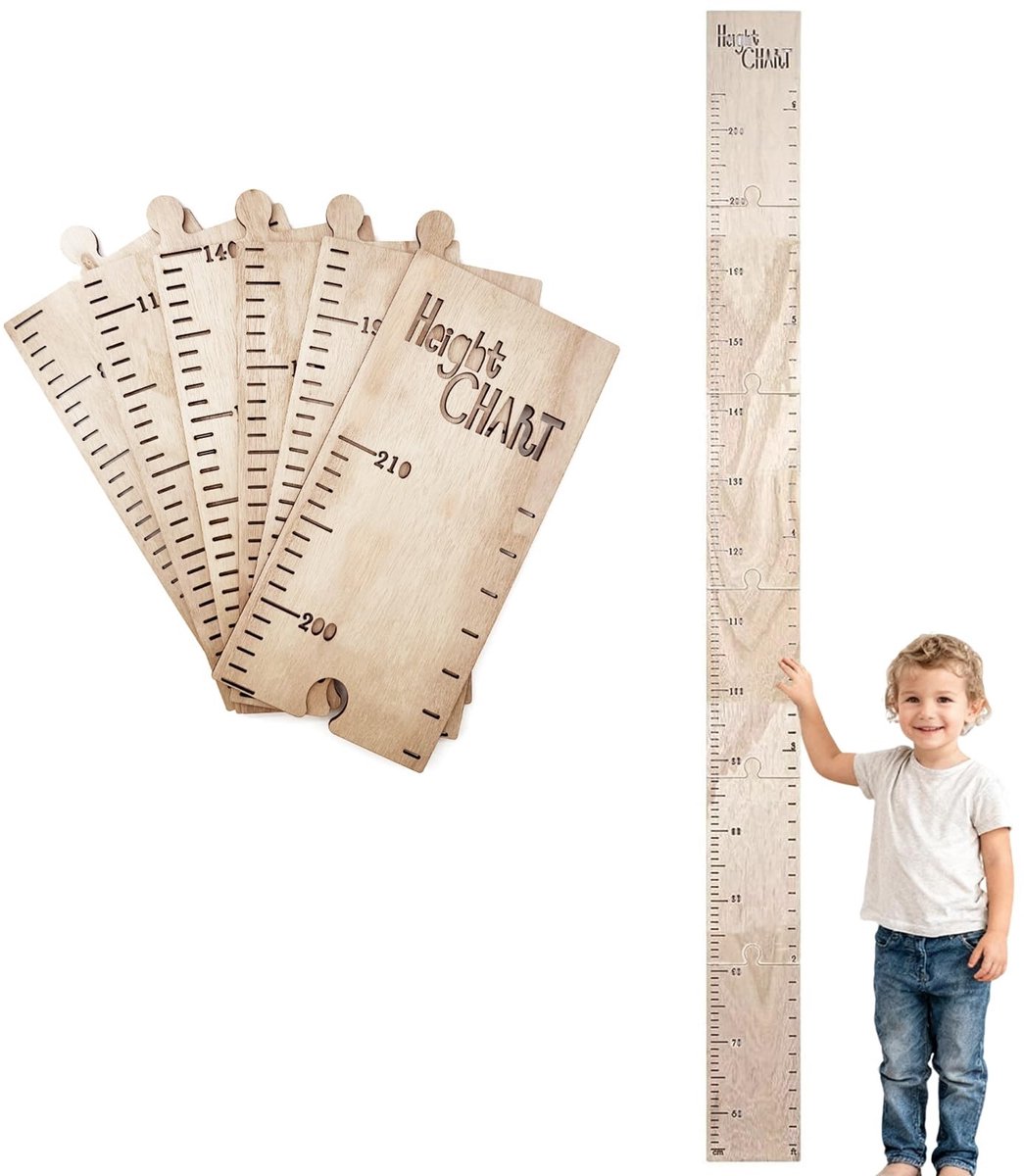 Omgoods - Houten Meetlat voor Kinderen - Groei Grafiek 60-210 cm, Afneembaar