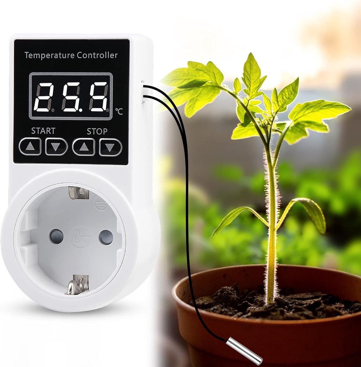 Omgoods- Temperatuurregelaar met sensor - Digitale Thermostaat - Stopcontact - Temperatuurmeter - Waterdichte Sonde - Nauwkeurigheid ± 1%