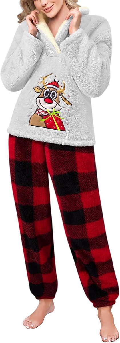 Kerstpyjama voor dames, warm, van zachte wol, winterpyjama met trui en broek, cadeaus voor dames