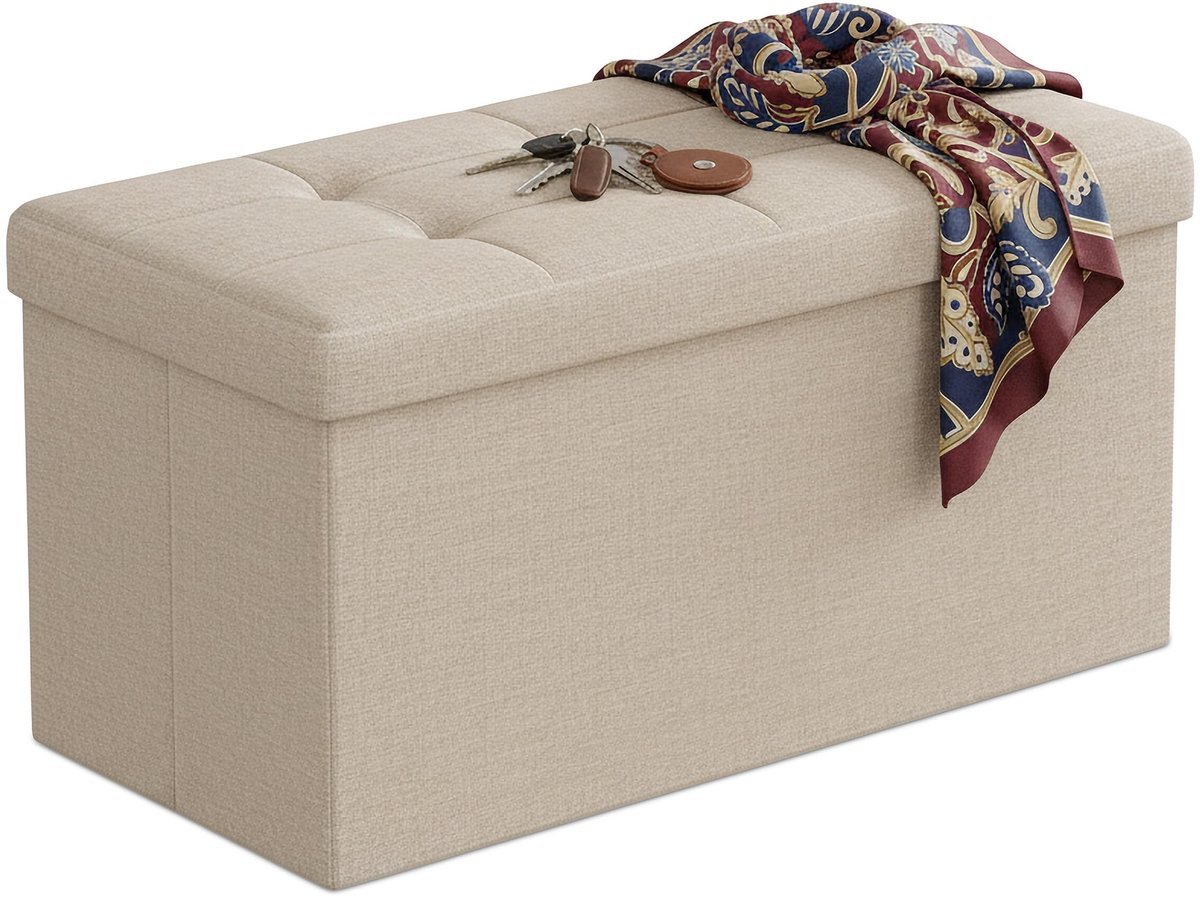 Omgoods - Opklapbare Opslagbank - Beige, 38 x 76 x 38 cm voor Hal en Slaapkamer
