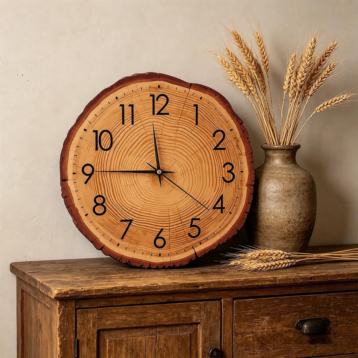 Omgoods- Wandklok Houtlook 30 cm - Wandklok Landelijk - Wandklok Geruisloos - Wandklok Vintage - Wandklok Decoratief - Natuurlijke uitstraling - Muurklok