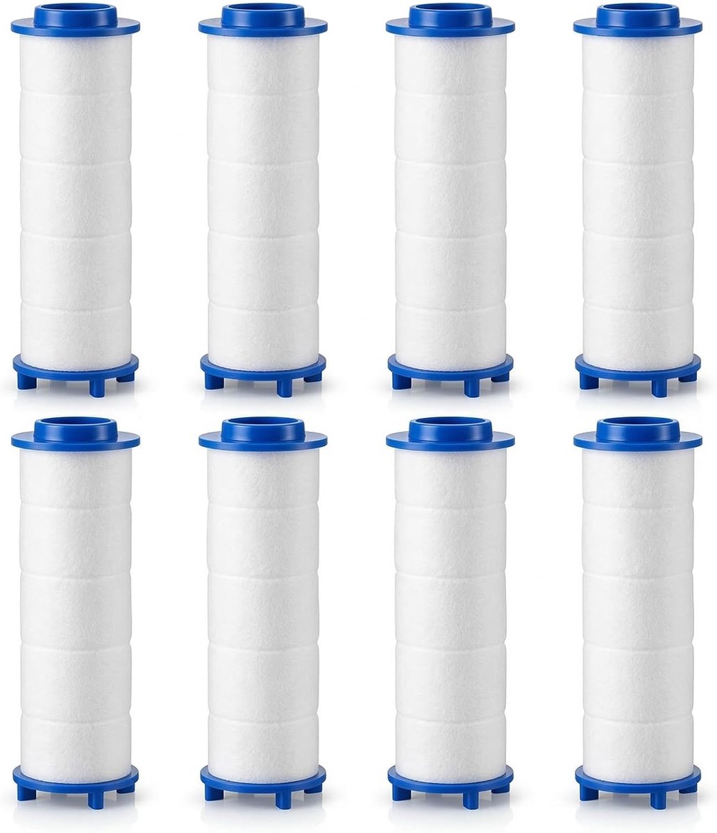 8 stuks vervangende filterpatronen voor handdouche, PP-katoenen filter, douchefilter, filter voor douchekop, douchekopfilter, voor gereinigd en zacht water, douchekatoenen filter, verwijdering van